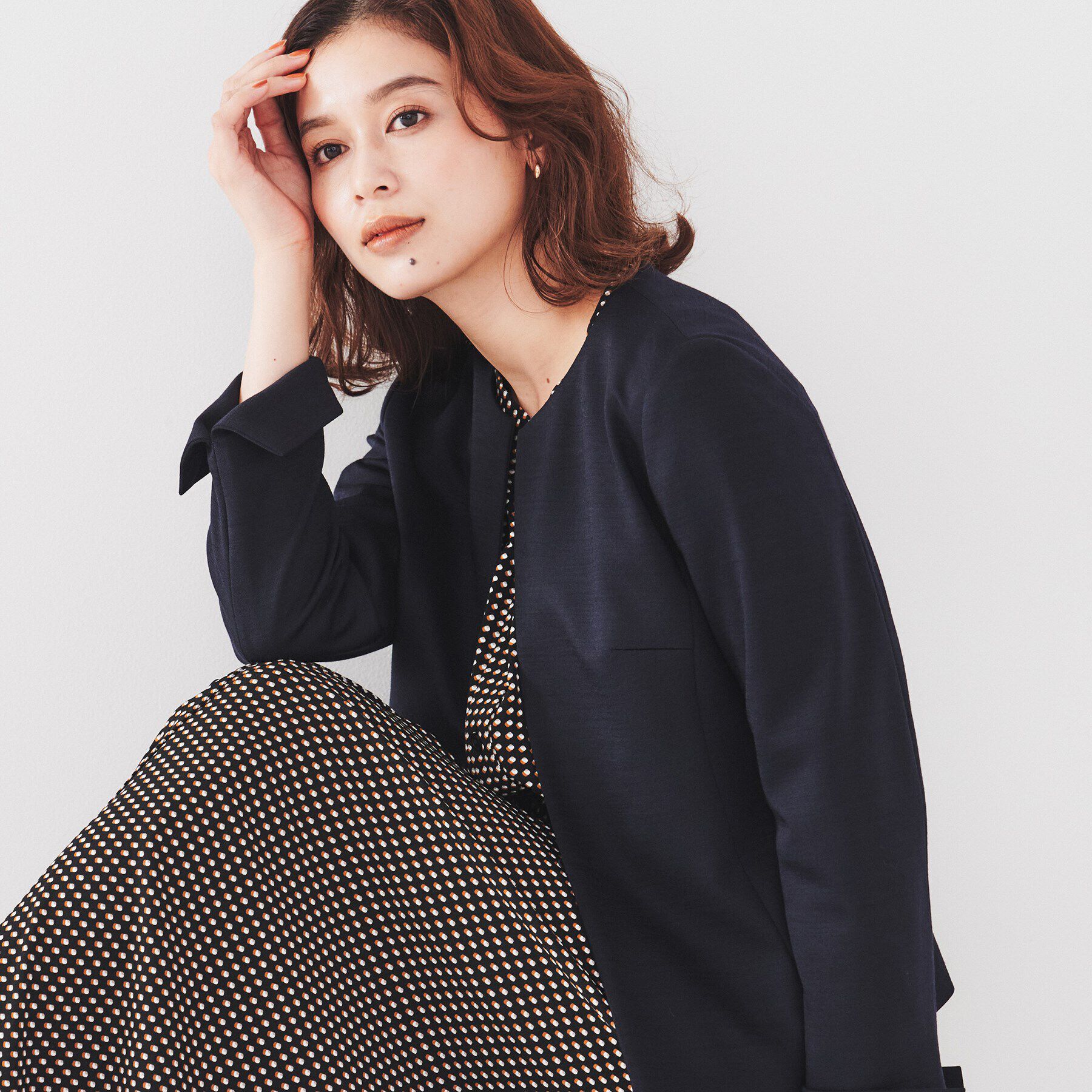 UNTITLED「【通勤スーツ】ウール混ジャージ ノーカラージャケット」|ノーカラージャケット|