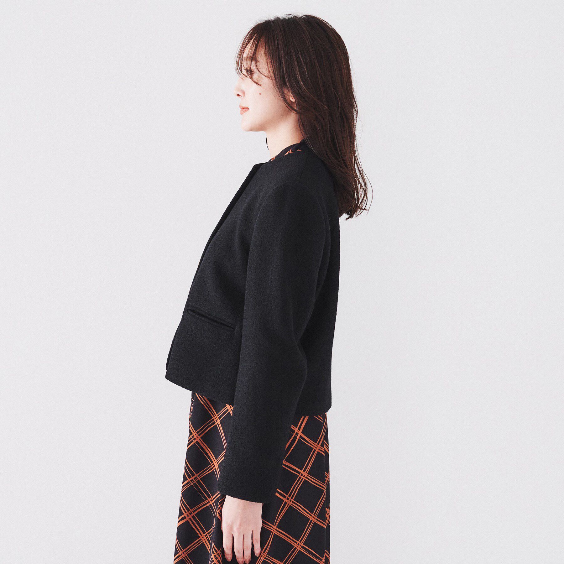 UNTITLED「【日本製/短ジャケ】ブークレークロップドジャケット」|ノーカラージャケット|