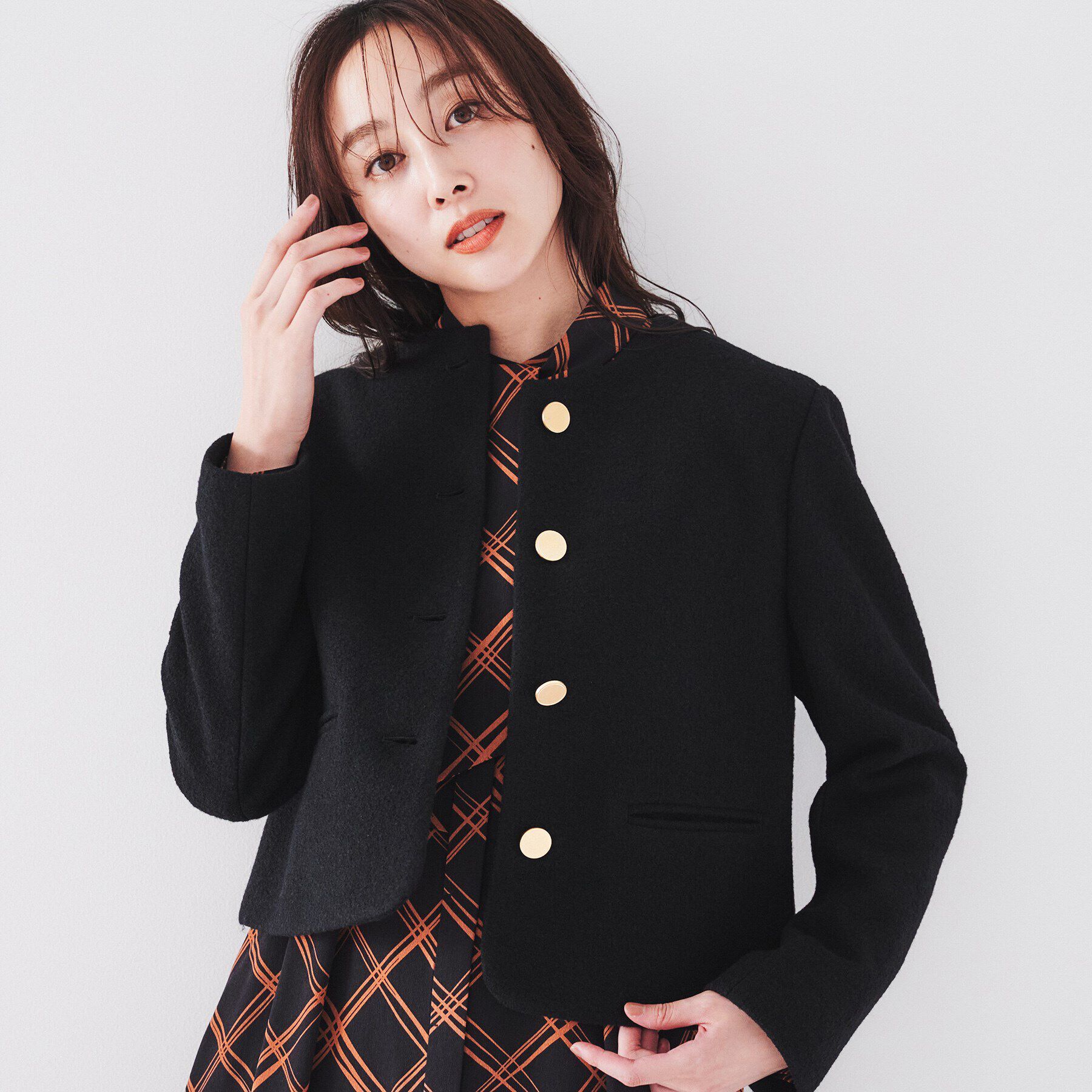 UNTITLED「【日本製/短ジャケ】ブークレークロップドジャケット」|ノーカラージャケット|ブラック(019)