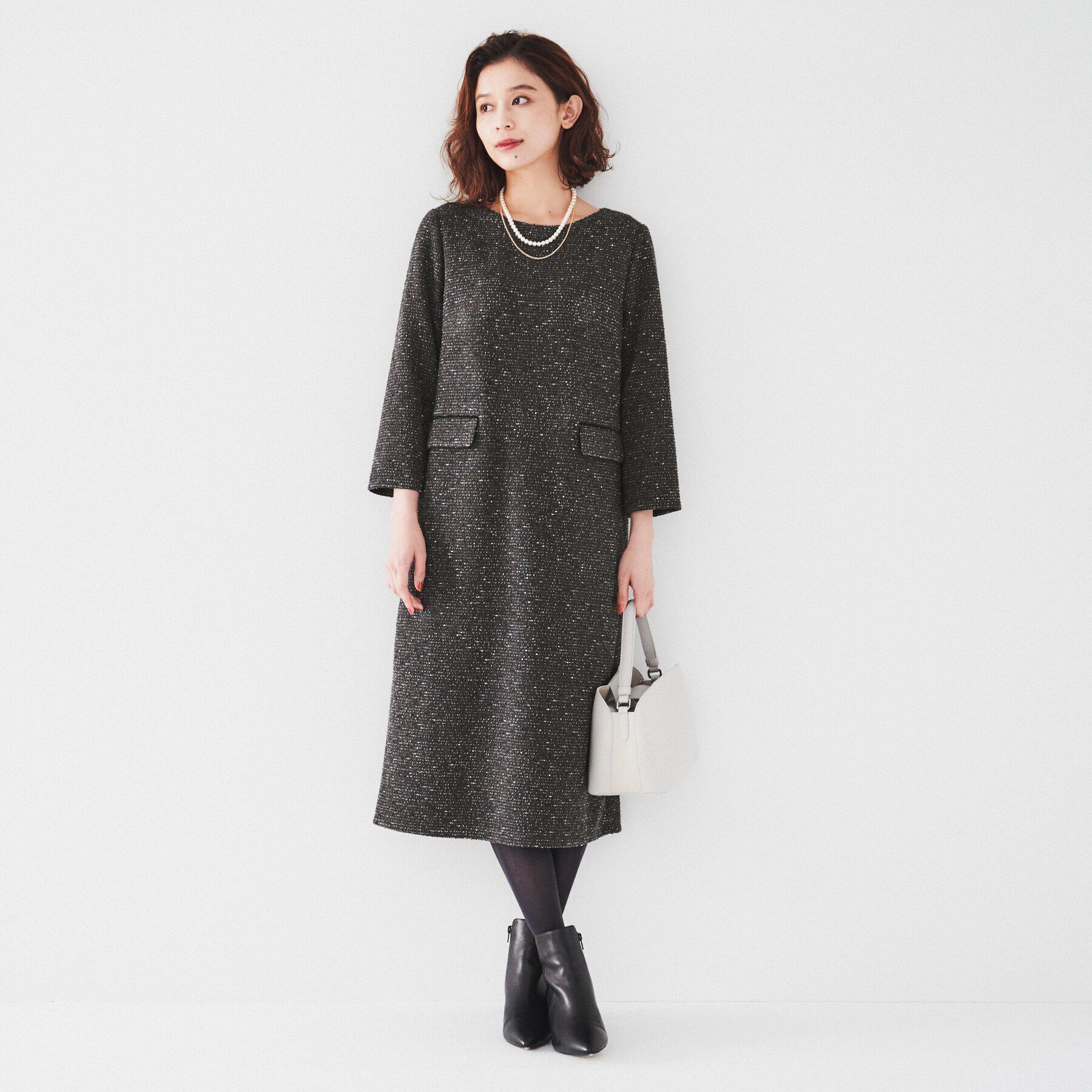 UNTITLED「【日本製/きれいめ】ツイードライクジャージ サックワンピース」|ワンピース|