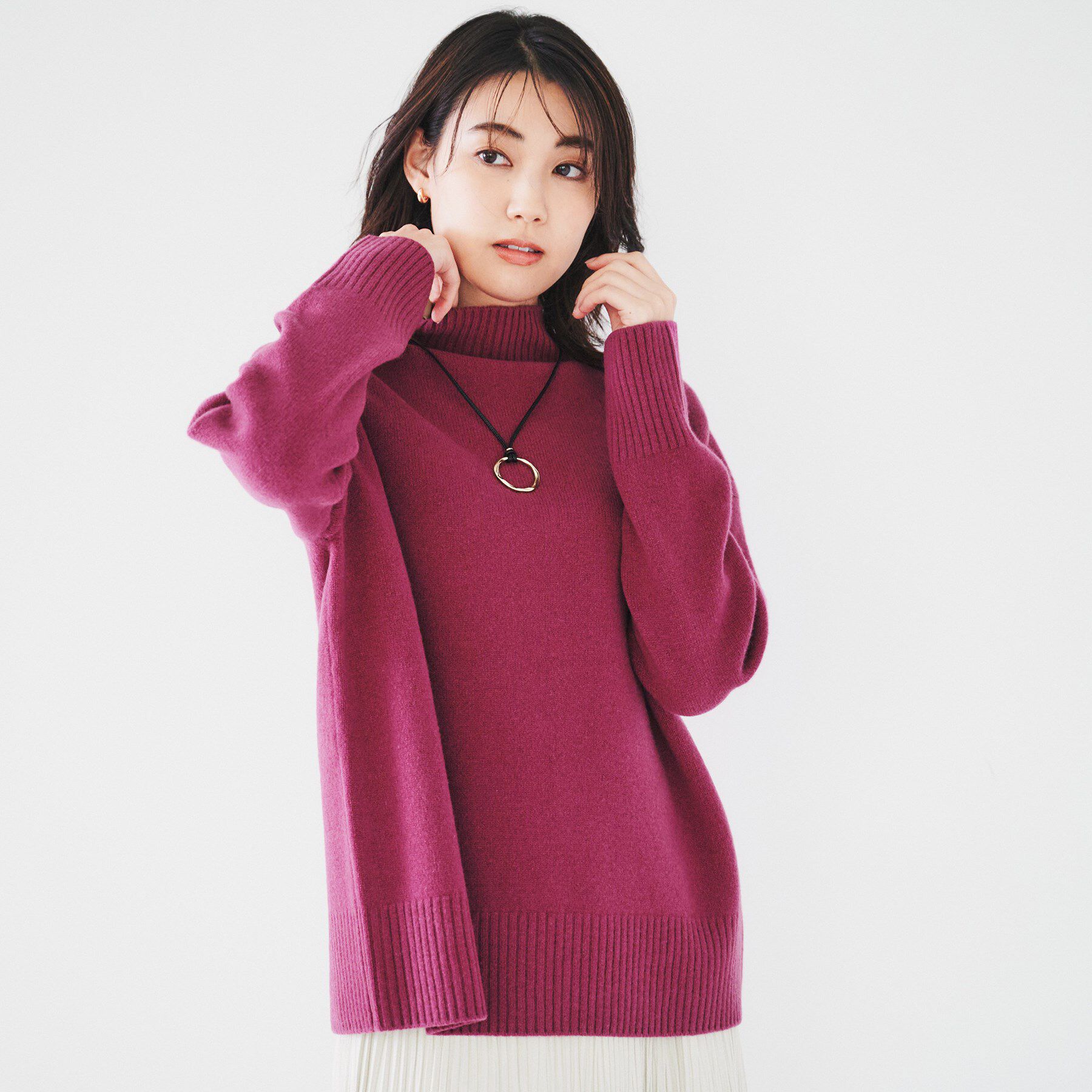 UNTITLED「ラムウールカシミヤ ボトルネックプルオーバーニット」|ニット・セーター|ピンク(074)