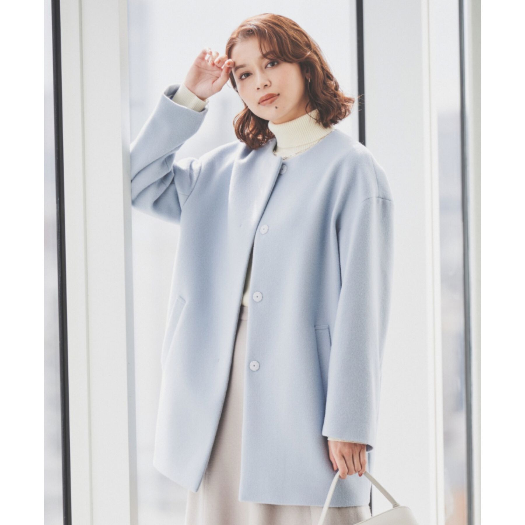 UNTITLED「【日本製】ミディ丈ノーカラーコート」|ノーカラーコート|