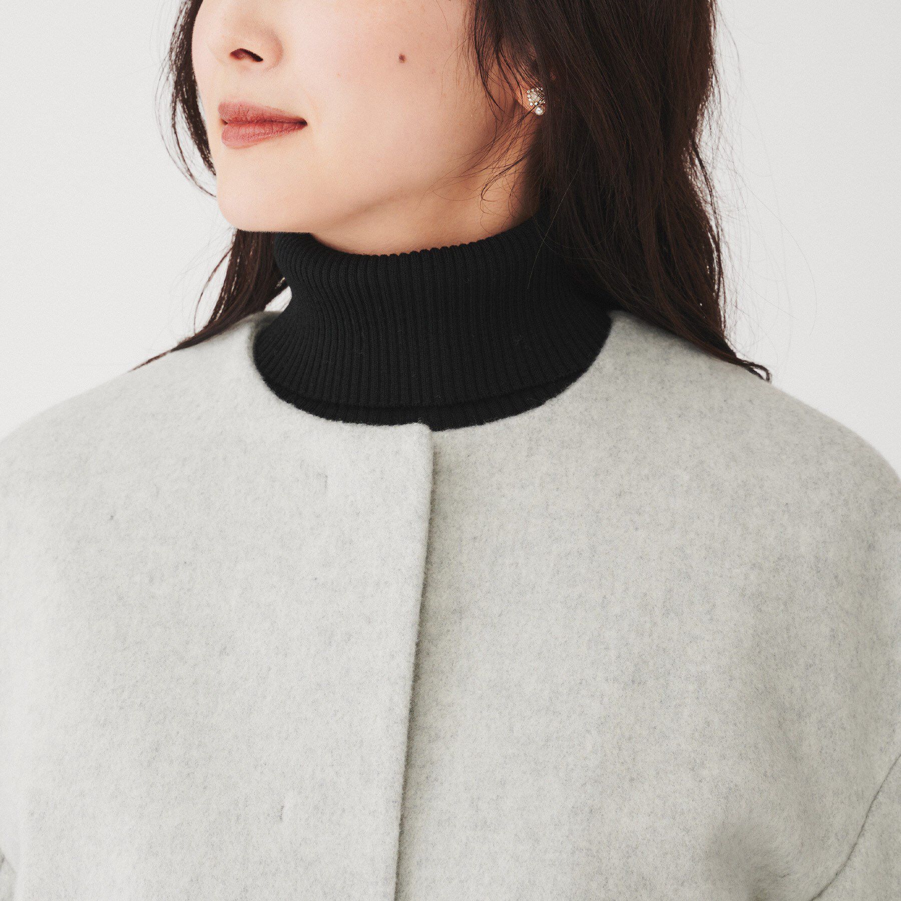 UNTITLED「【日本製】ミディ丈ノーカラーコート」|ノーカラーコート|