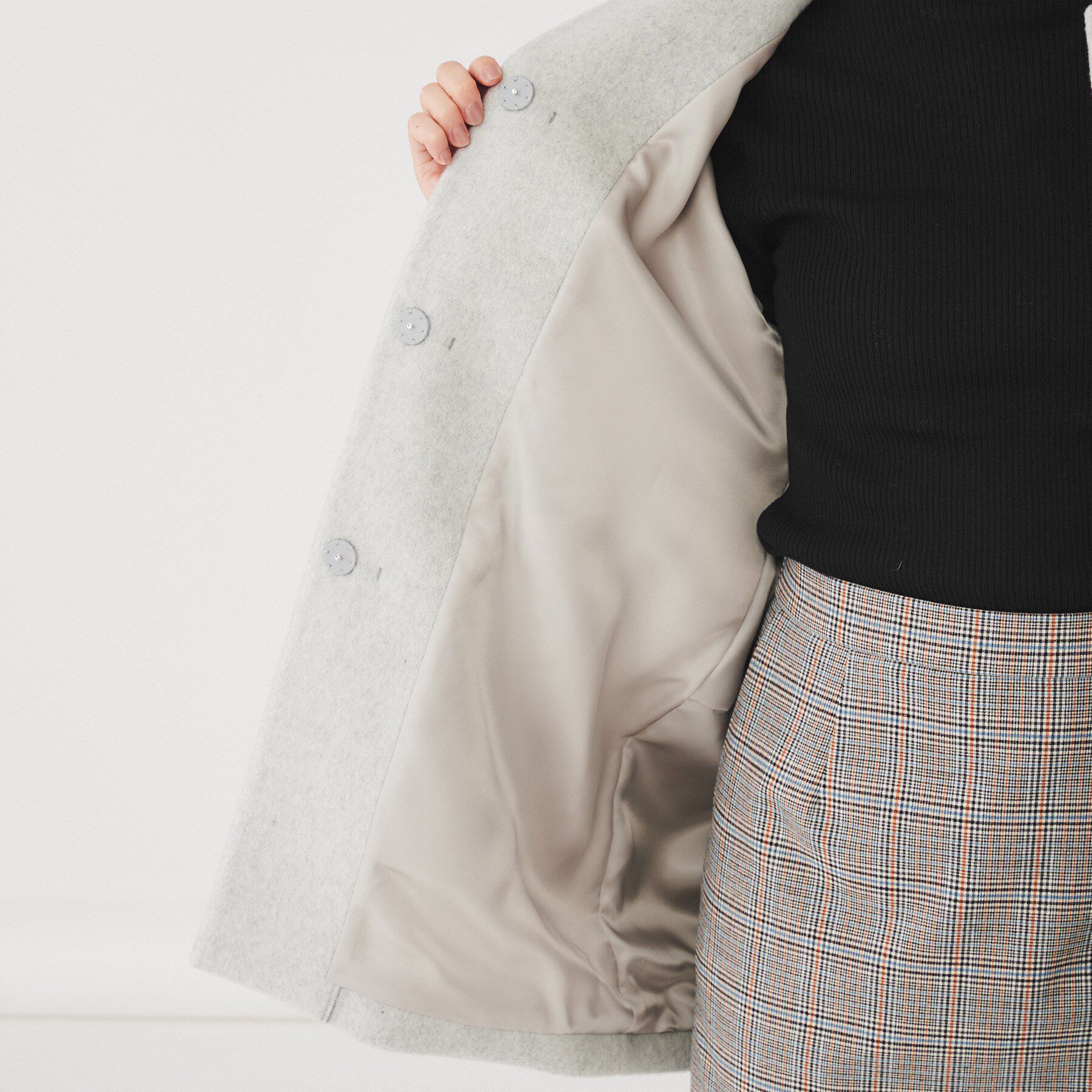 UNTITLED「【日本製】ミディ丈ノーカラーコート」|ノーカラーコート|