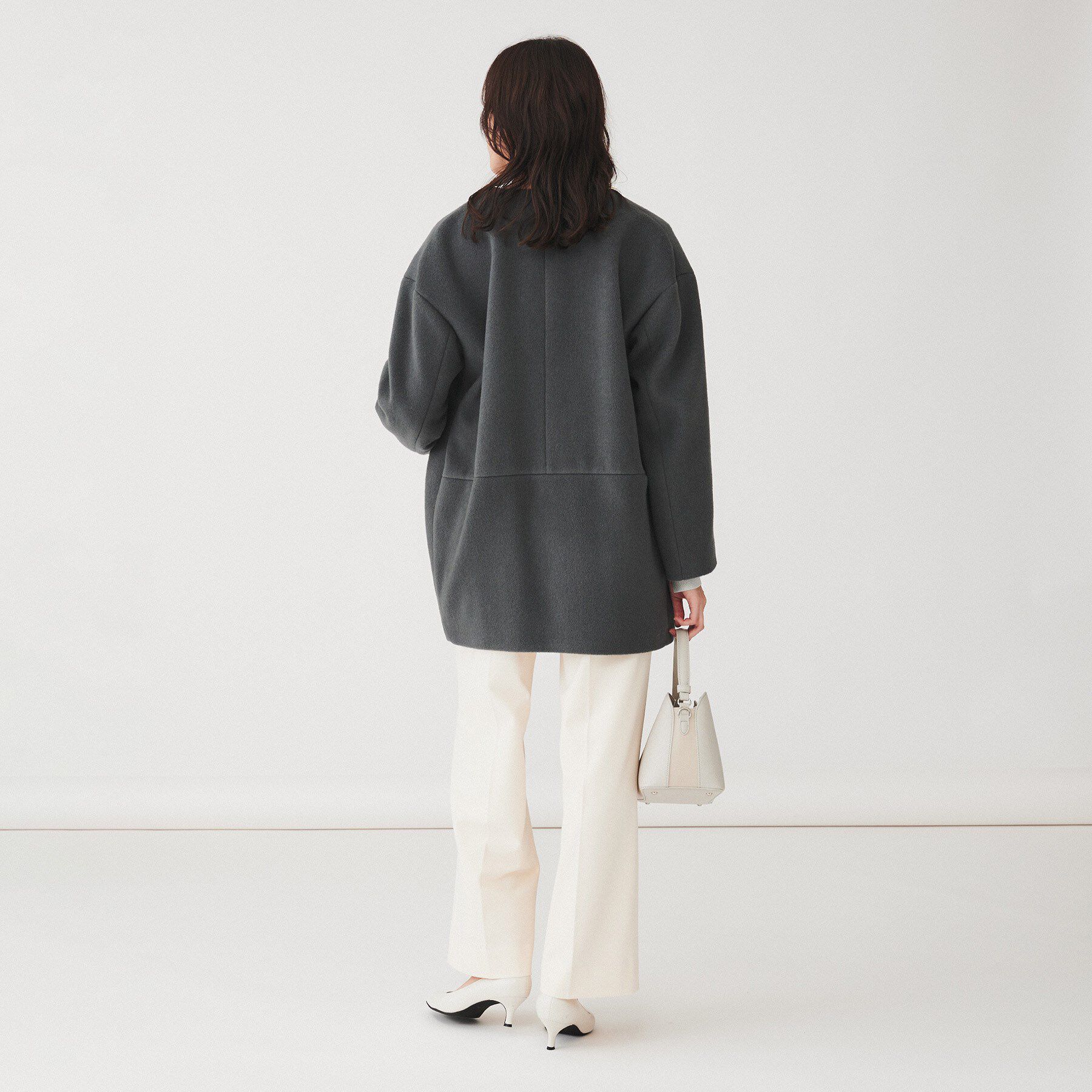 UNTITLED「【日本製】ミディ丈ノーカラーコート」|ノーカラーコート|