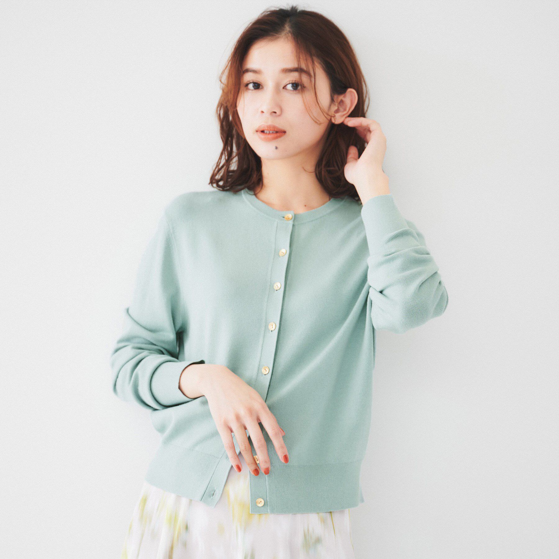 UNTITLED「【アンサンブル可能/6色展開】スパンレーヨン カーディガンニット」|カーディガン|ミントグリーン(02