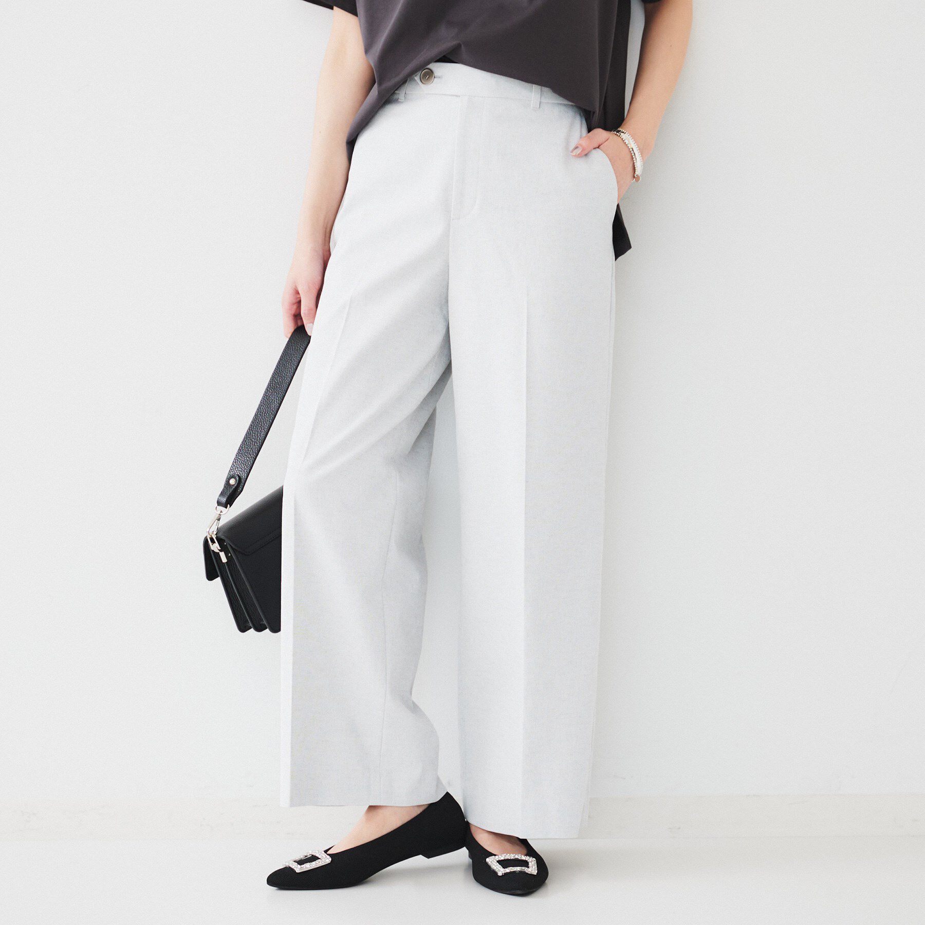 UNTITLED「【清涼感/洗濯機洗い可】オックス クロップドワイドパンツ」|その他|ライトグレー(011