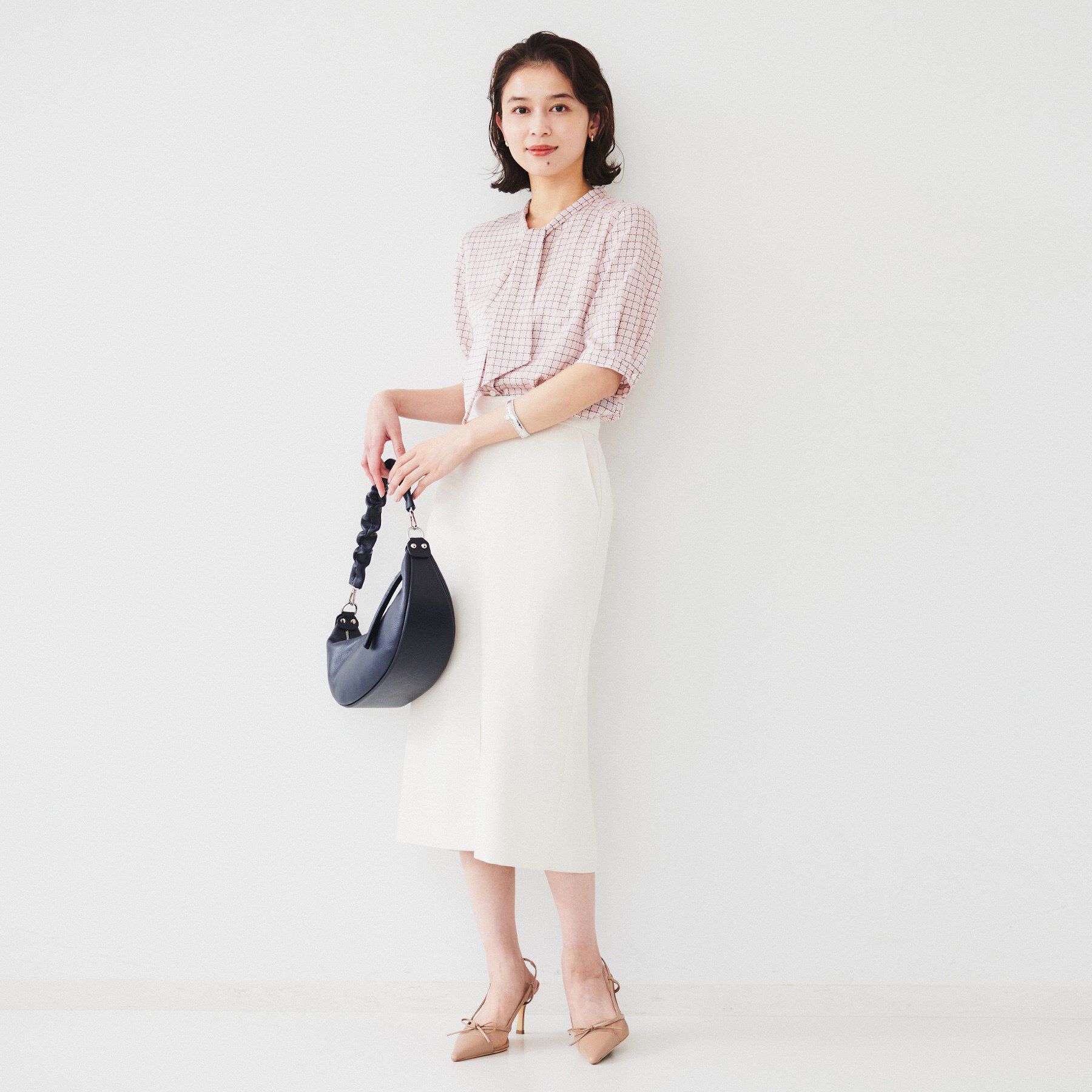 UNTITLED「【通勤/二の腕カバー】ジオメチェック ボウタイブラウス」|シャツ・ブラウス|