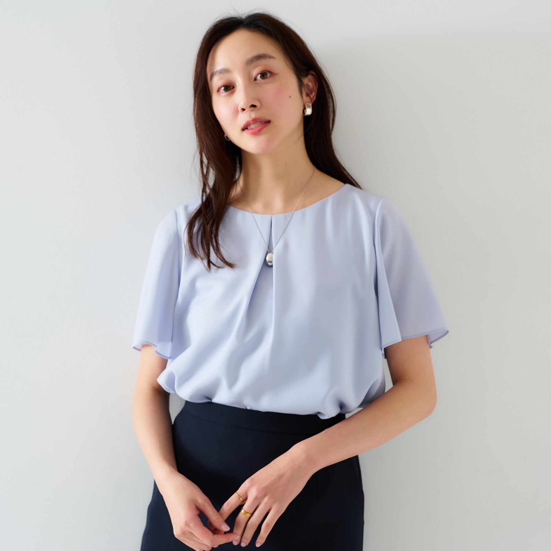 UNTITLED「【通勤／二の腕カバー】フロントタックブラウス」|シャツ・ブラウス|サックスブルー(09
