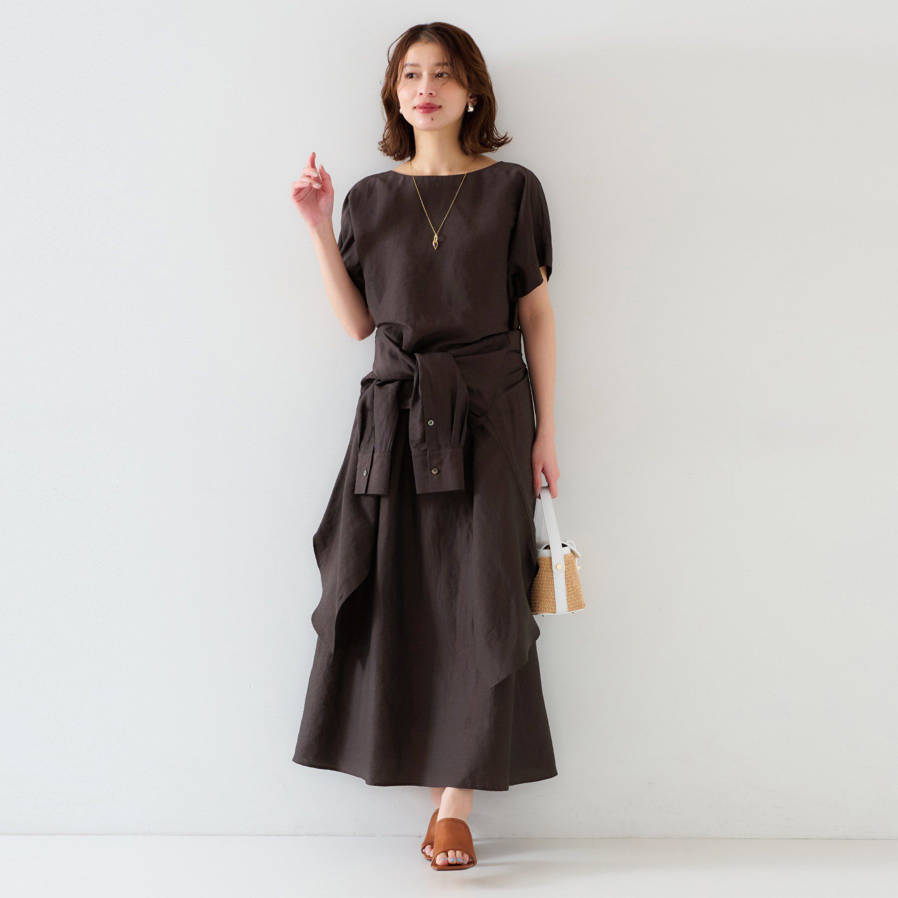 UNTITLED「【セットアップ可能/手洗い可】リネン混 ボートネックTブラウス」|シャツ・ブラウス|