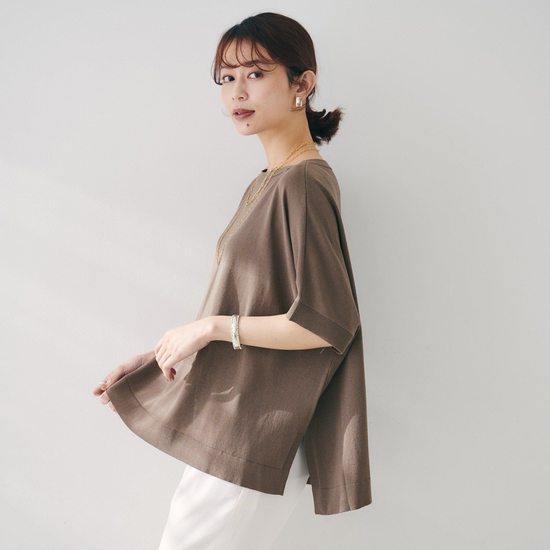 UNTITLED「【体型カバー/手洗い可】コットンリネン ワイドプルオーバーニット」|ニット・セーター|