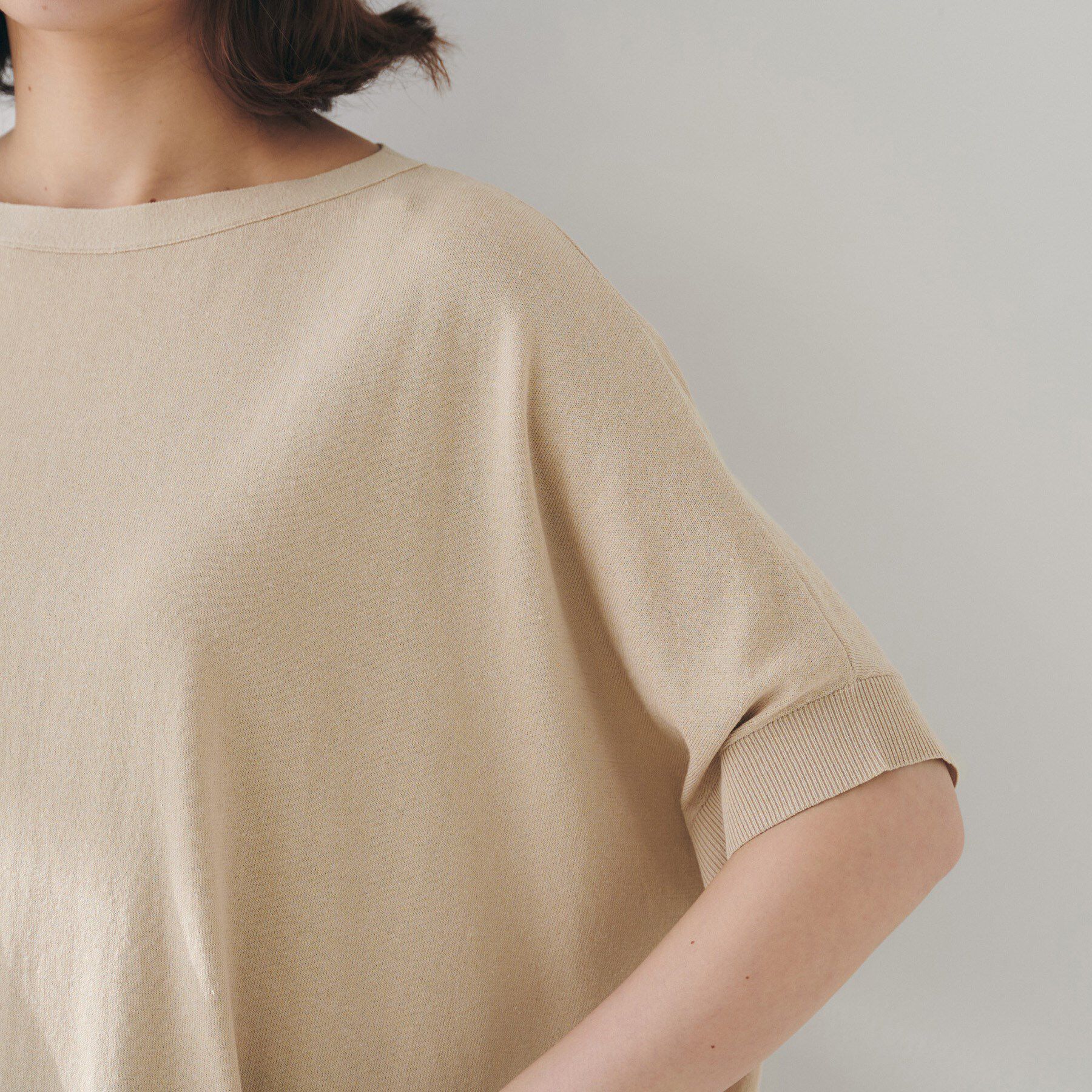 UNTITLED「【体型カバー/手洗い可】コットンリネン ワイドプルオーバーニット」|ニット・セーター|