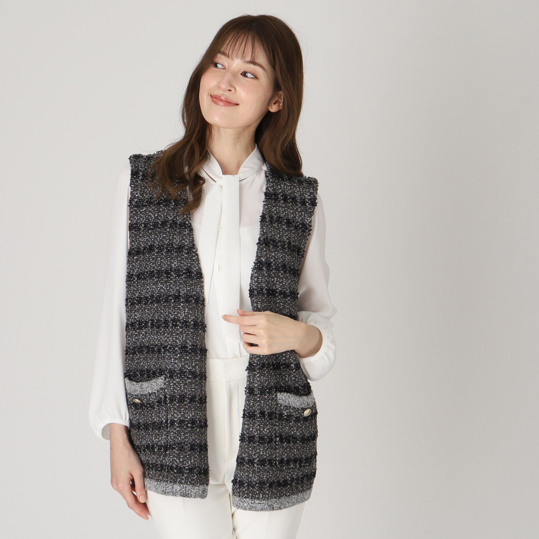 COUP DE CHANCE「【洗える】ツイード柄ニットジレ」|ベスト・ジレ|