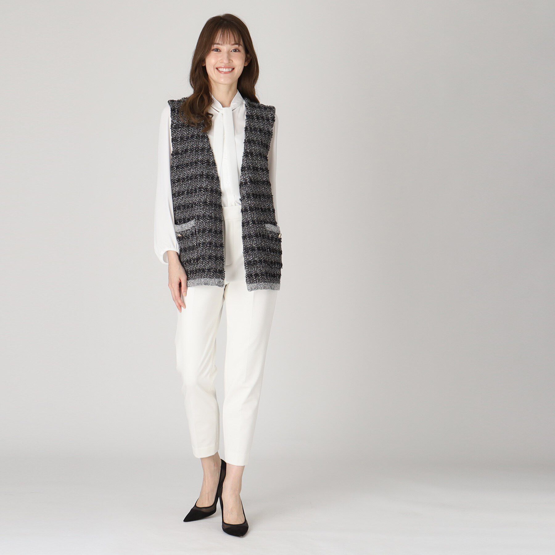 COUP DE CHANCE「【洗える】ツイード柄ニットジレ」|ベスト・ジレ|