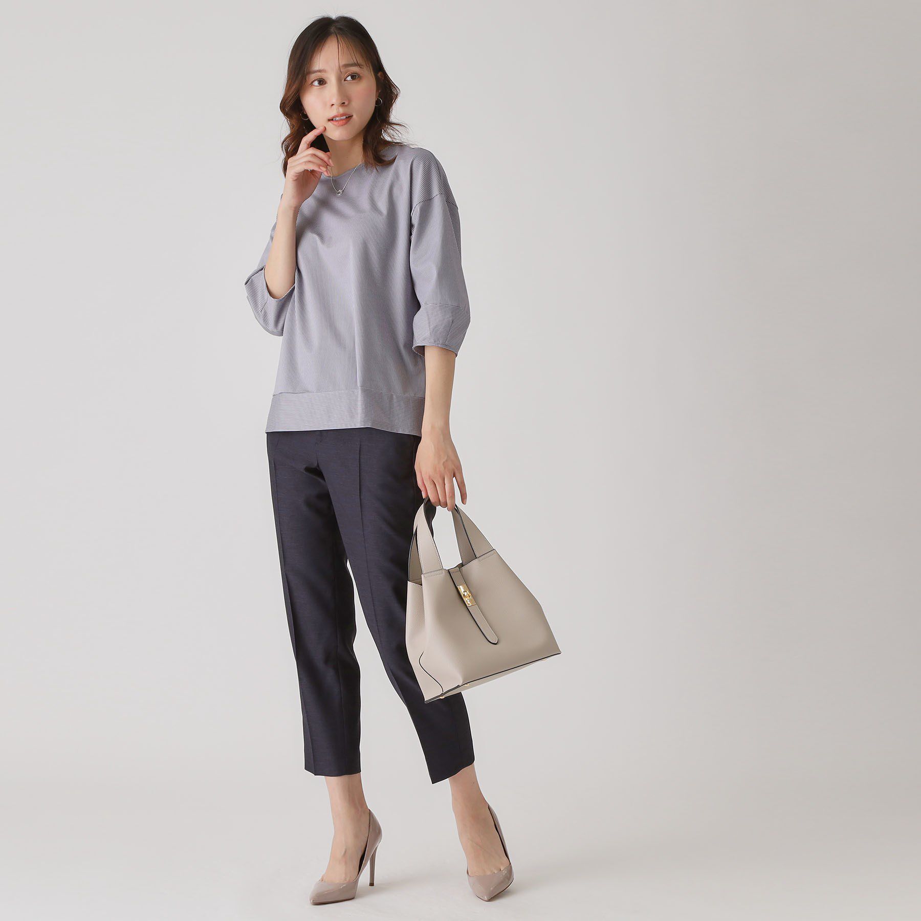 COUP DE CHANCE「【洗える／日本製／】ストライプ柄ジャージのトップス」|Tシャツ・カットソー|