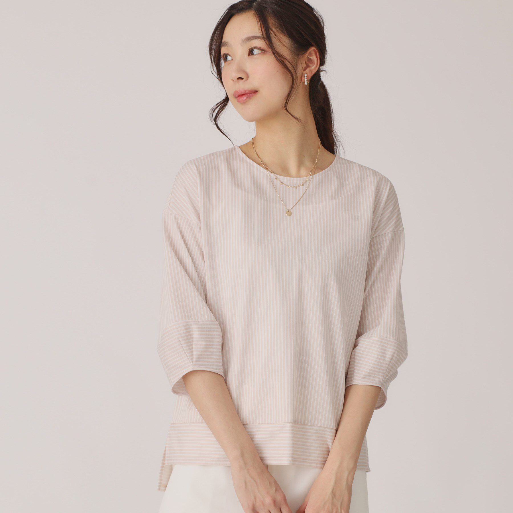 COUP DE CHANCE「【洗える／日本製／】ストライプ柄ジャージのトップス」|Tシャツ・カットソー|