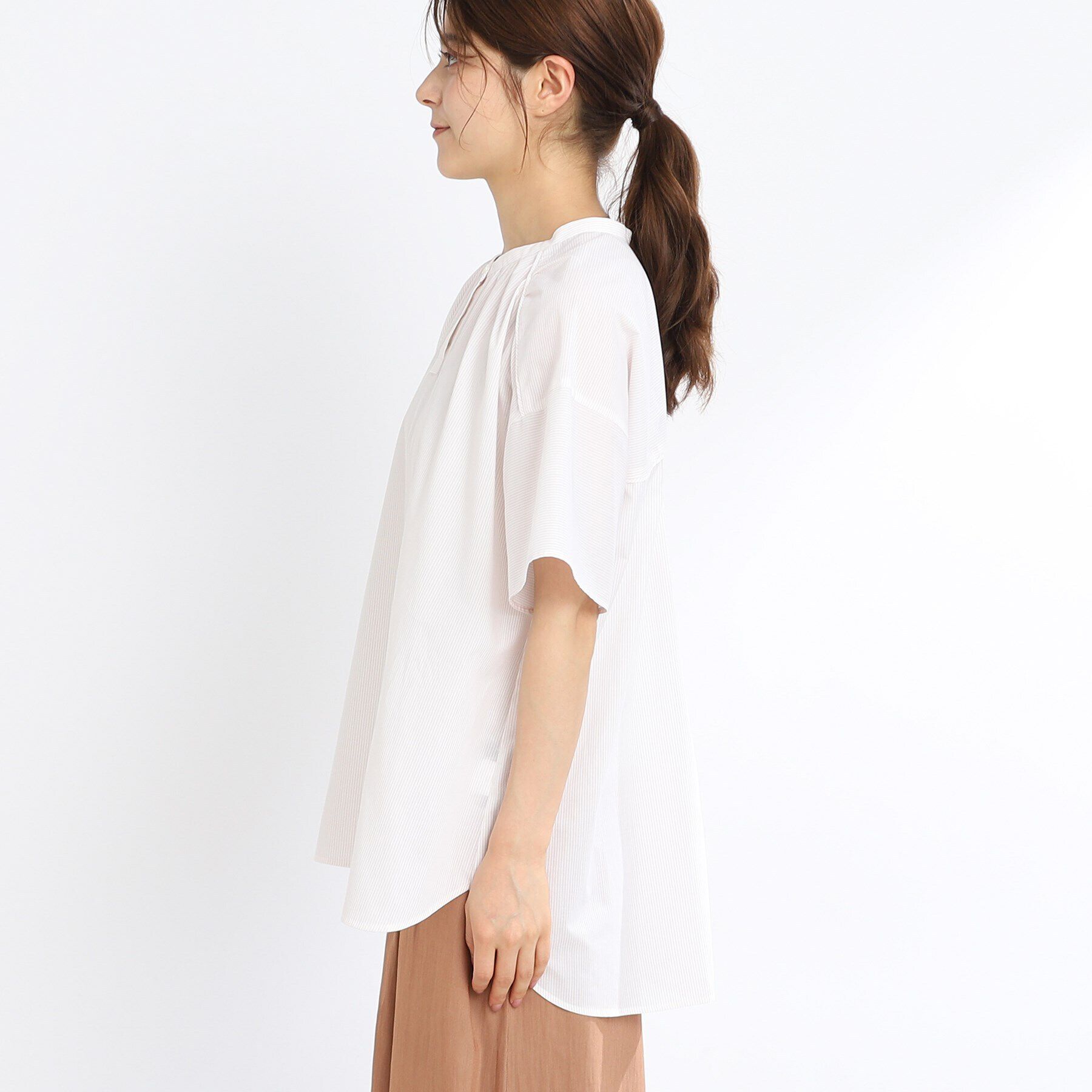 Reflect「【マシンウォッシュ可】五分袖ピンストライプブラウス」|シャツ・ブラウス|