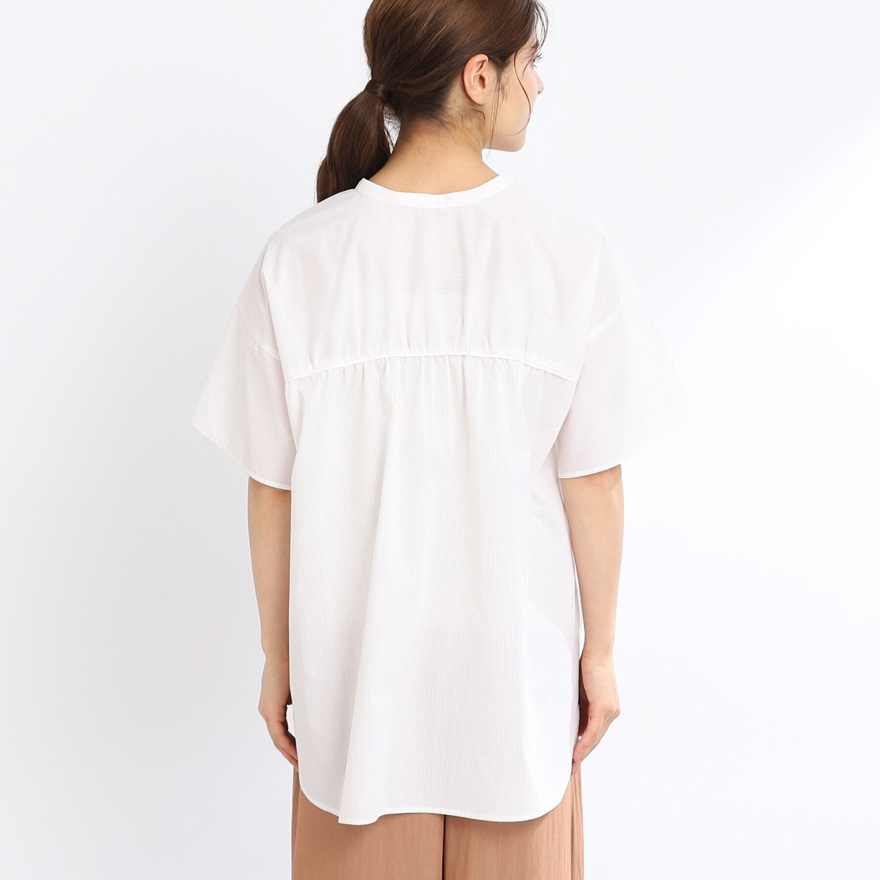 Reflect「【マシンウォッシュ可】五分袖ピンストライプブラウス」|シャツ・ブラウス|