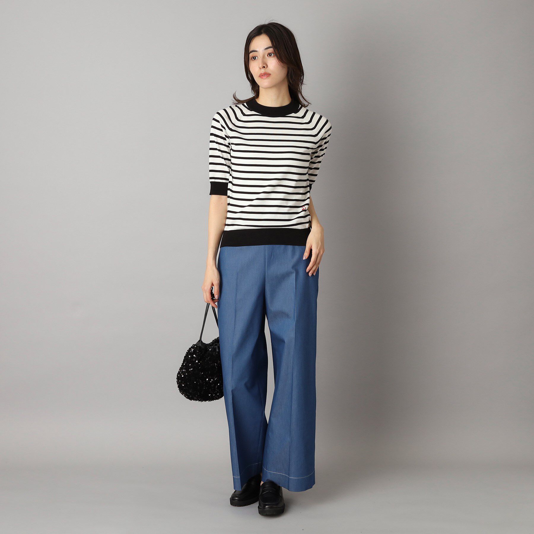 DRESSTERIOR「【洗える】マルチボーダーハーフスリーブニット」|ニット・セーター|