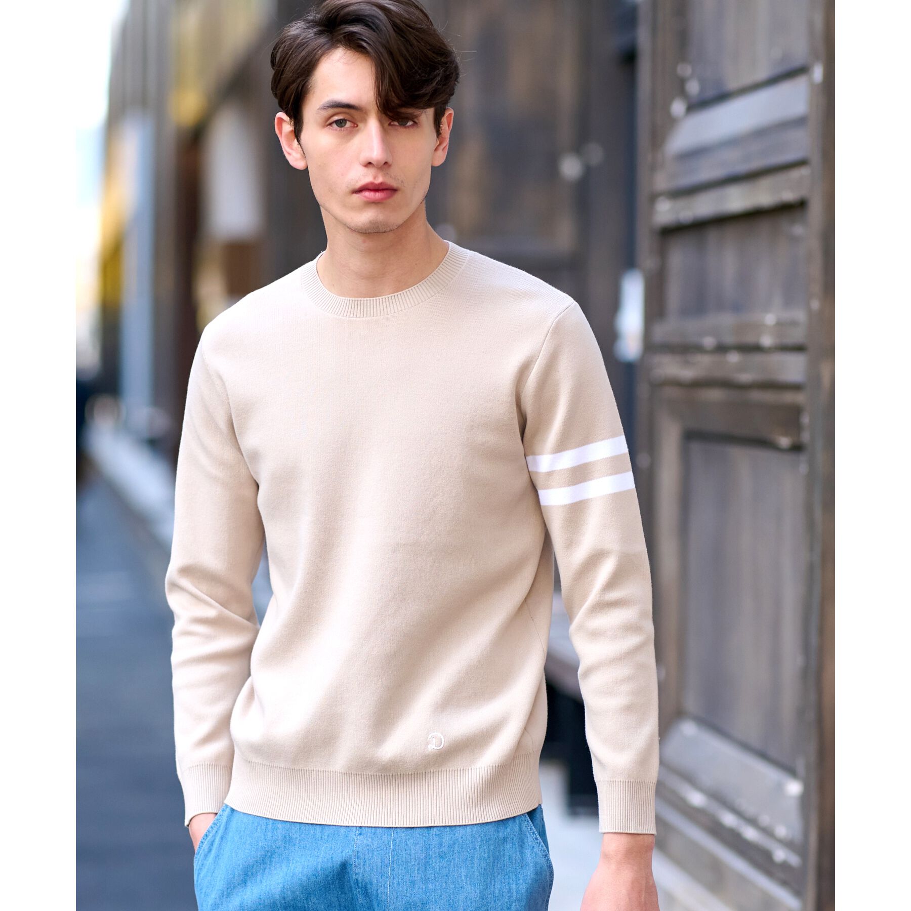 DRESSTERIOR「コットンスムース アームラインクルーネックニット」|ニット・セーター|ベージュ(052)