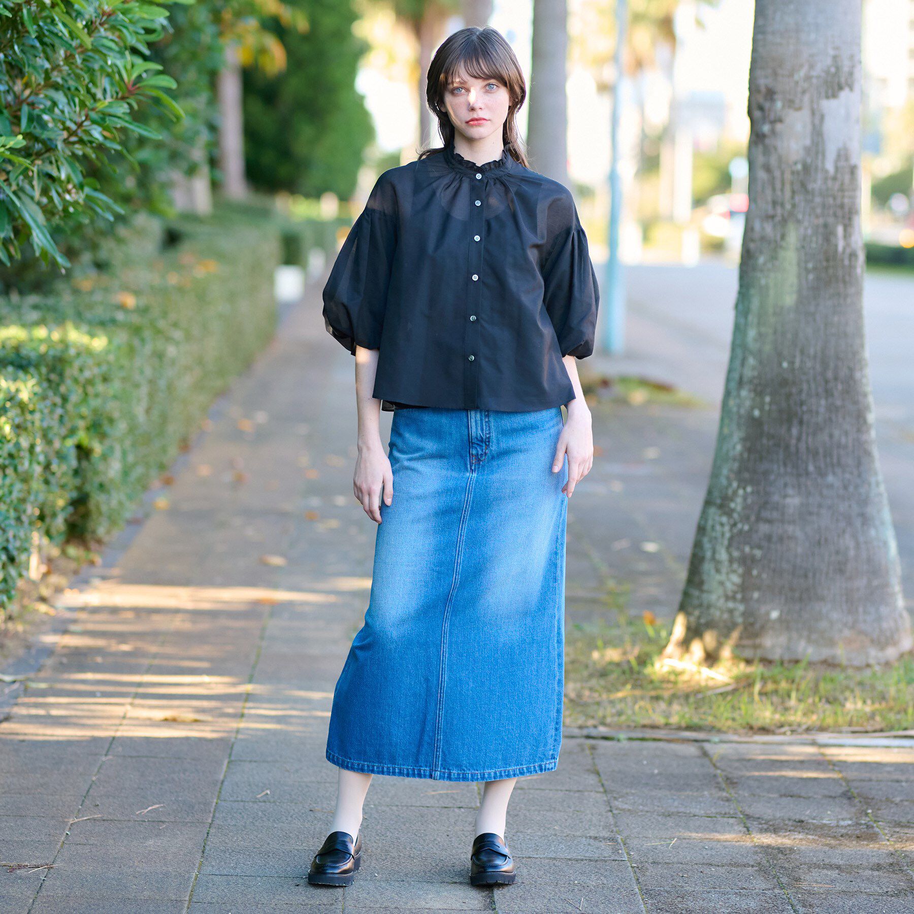 DRESSTERIOR「【洗える】スタンドフリルボリュームスリーブブラウス」|シャツ・ブラウス|