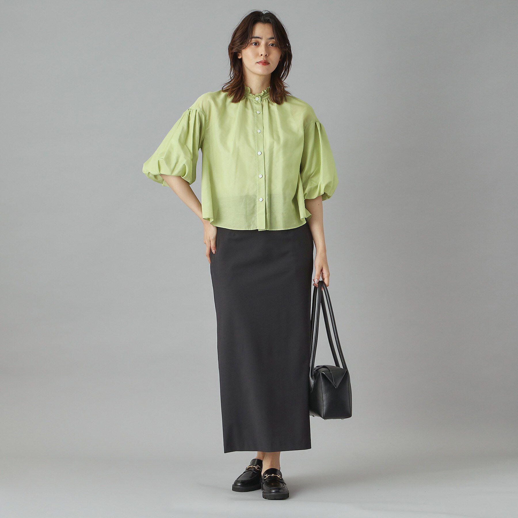 DRESSTERIOR「【洗える】スタンドフリルボリュームスリーブブラウス」|シャツ・ブラウス|