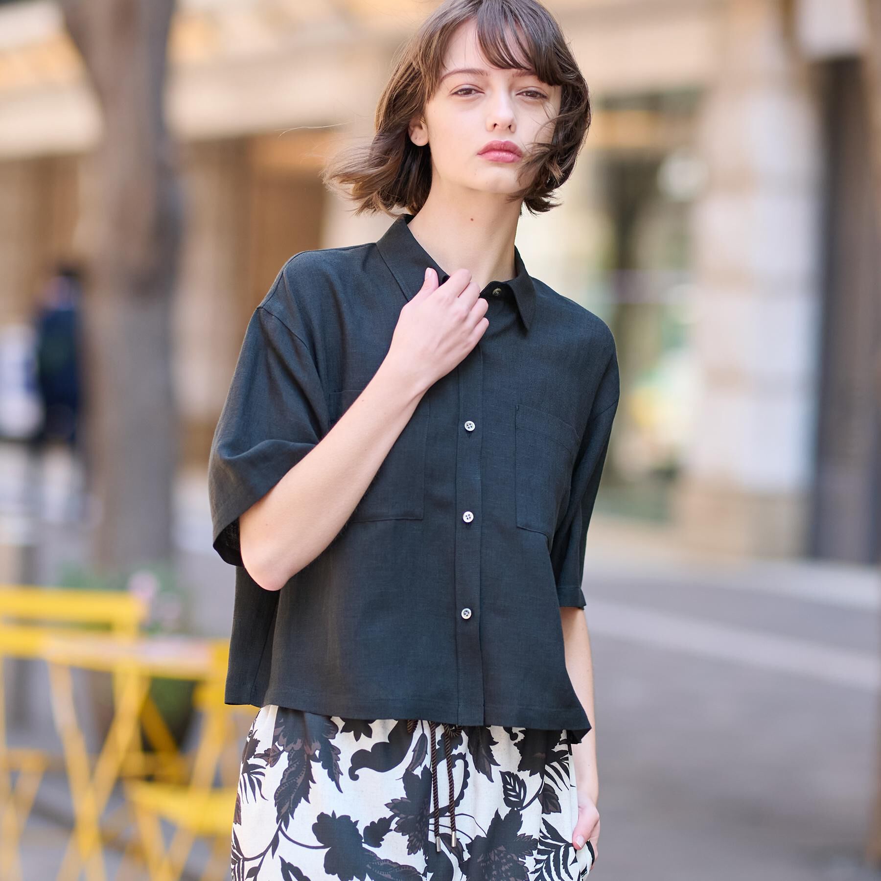 DRESSTERIOR「【トレンド/清涼感】ハーフスリーブクロップドシャツ」|シャツ・ブラウス|