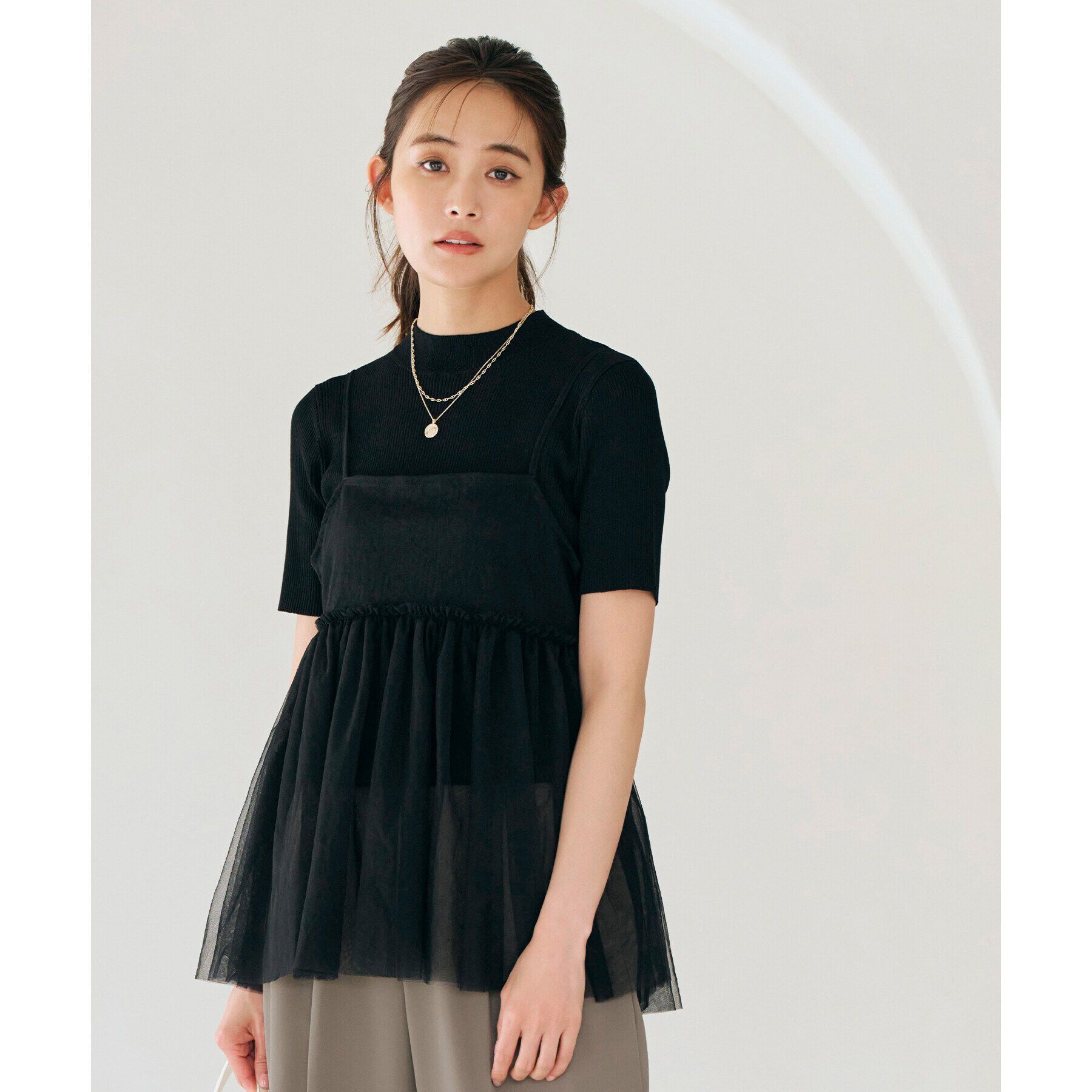 grove「チュールキャミ&times;リブニットセット」|その他|ブラック(019)