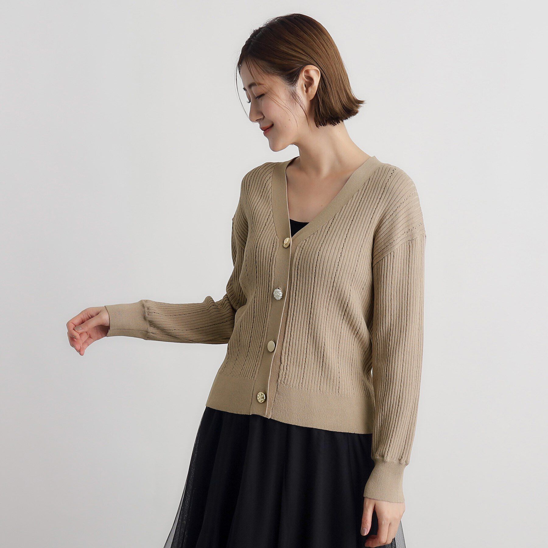 grove「多ボタン透かしニットカーディガン」|カーディガン|