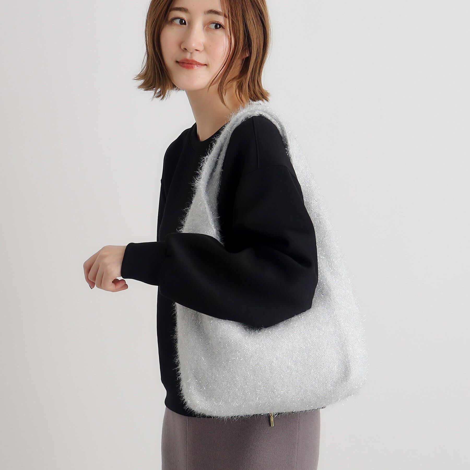 grove「ラメニットショルダー」|トートバッグ|