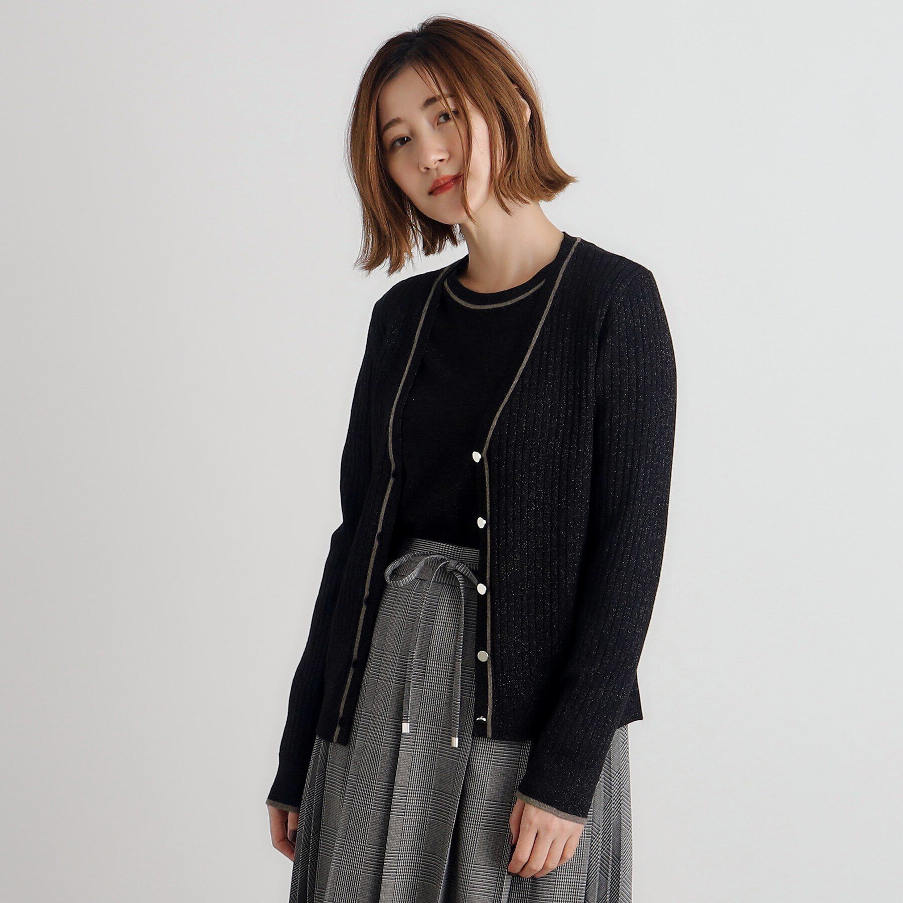 grove「ウール混ラメアンサンブル対応カーディガン」|カーディガン|