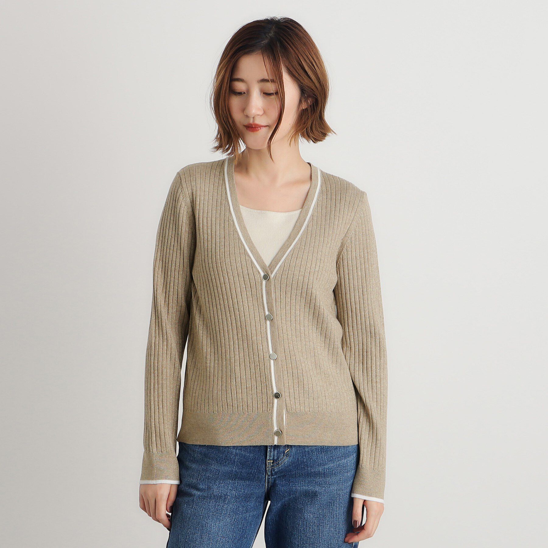 grove「ウール混ラメアンサンブル対応カーディガン」|カーディガン|