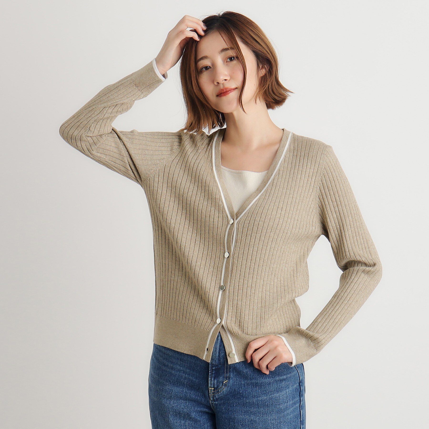 grove「ウール混ラメアンサンブル対応カーディガン」|カーディガン|