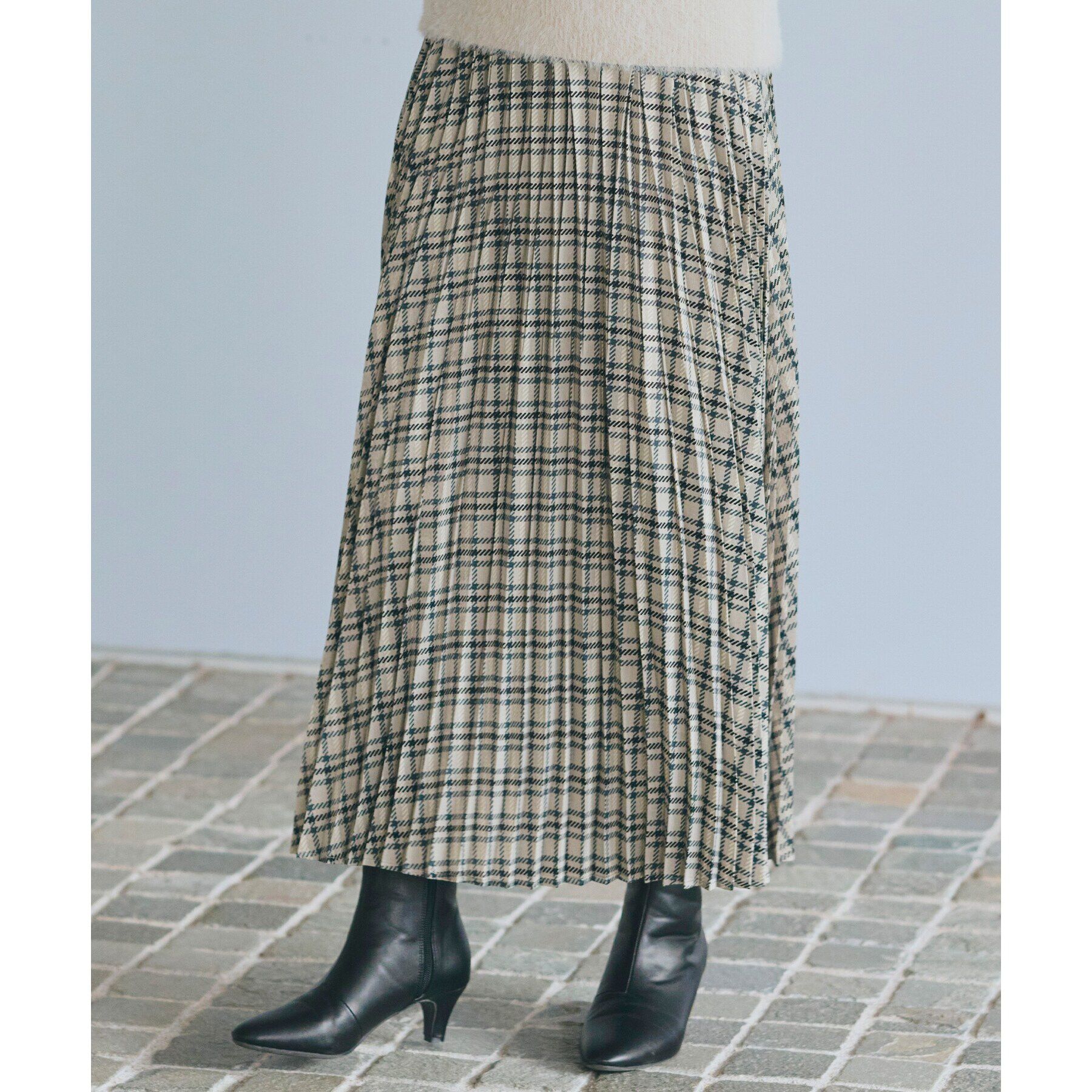 grove「スウェーディサテンプリーツスカート」|スカート|グレージュチェック(