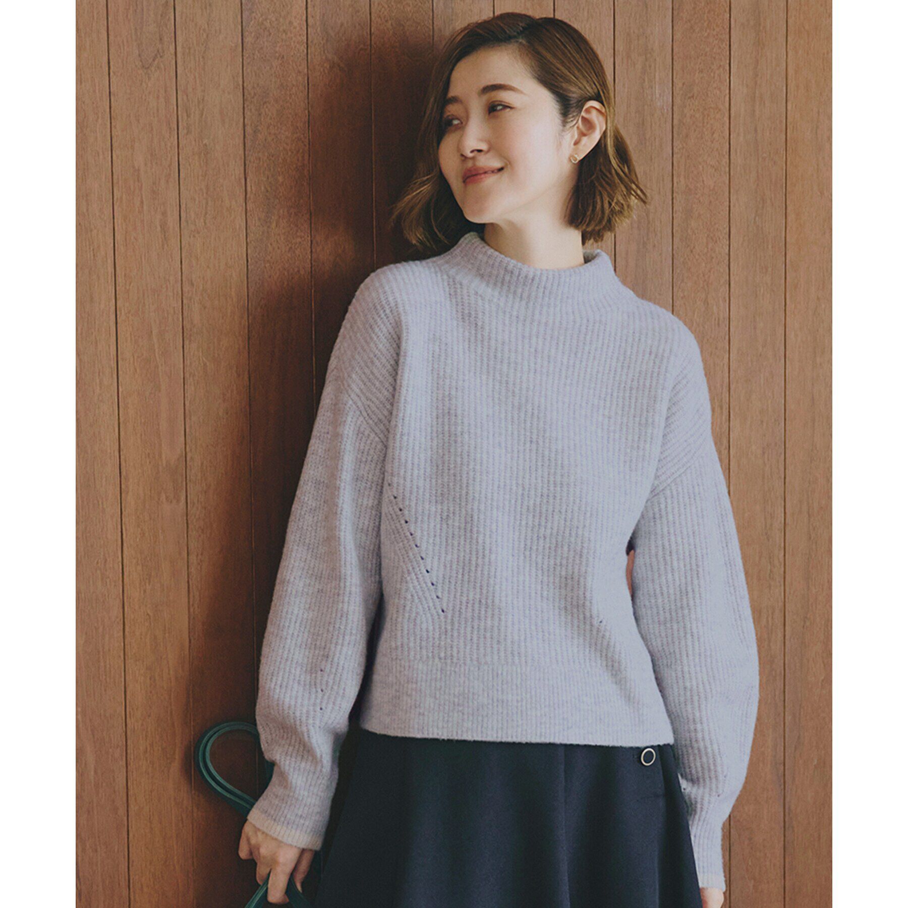 grove「【雑誌掲載】洗えるミルドライクウール混畔ボトルネックニット」|ニット・セーター|ライトグレー(011