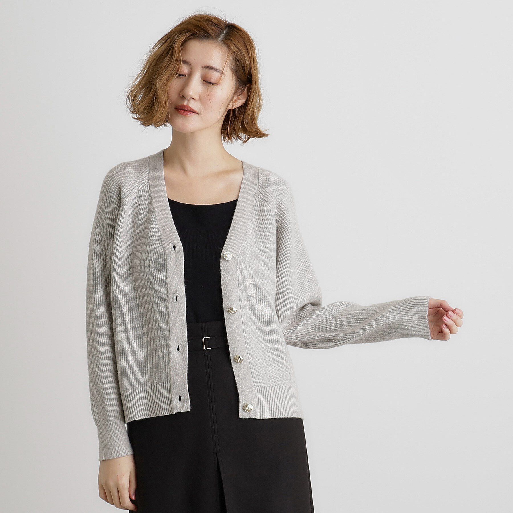 grove「金ボタン畦ラグランニットカーディガン」|カーディガン|ライトグレー(011