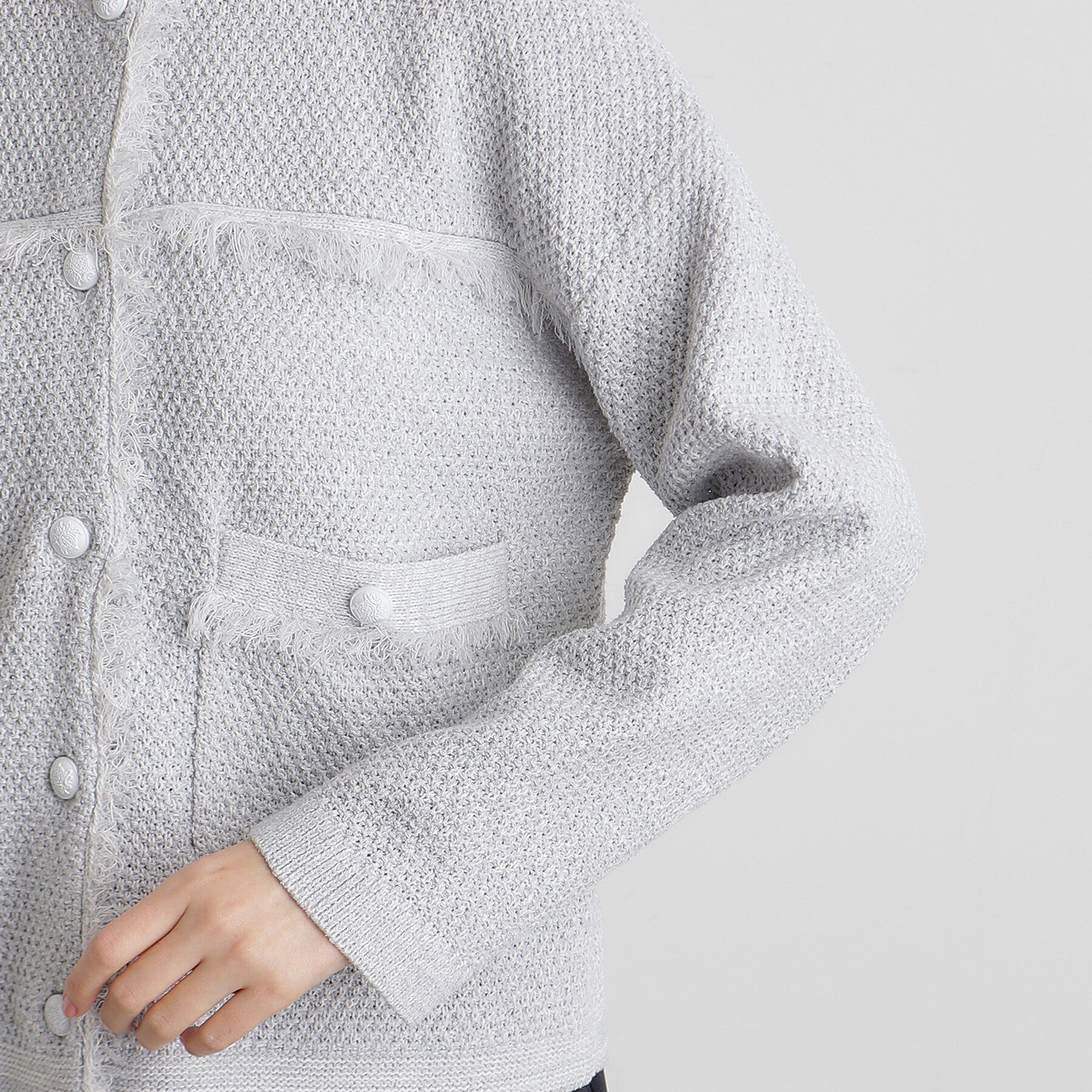 grove「ツイードニットジャケット」|ノーカラージャケット|