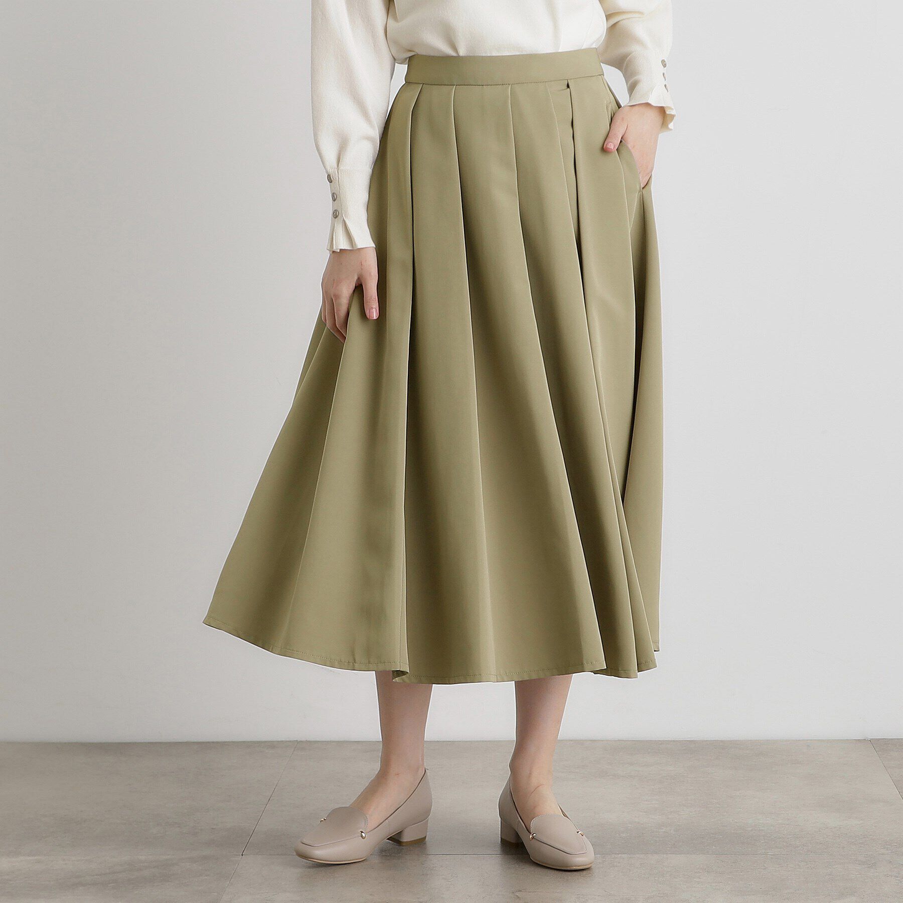 grove「イレギュラータックフレアスカート」|スカート|カーキ(027)