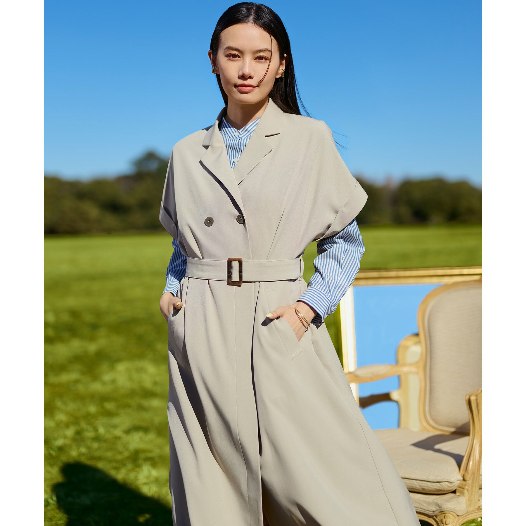 grove「【雑誌掲載】シーズレスで使えるトレンチライク2WAYワンピース」|ワンピース|