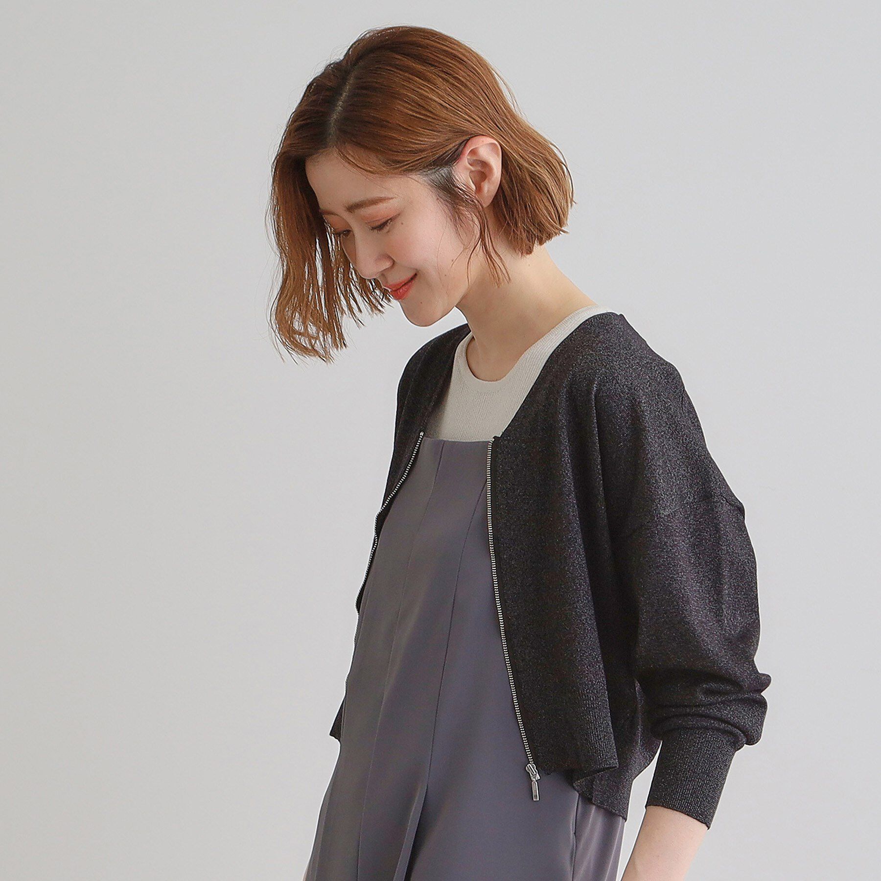 grove「【洗える】シアーニットジップカーディガン」|カーディガン|