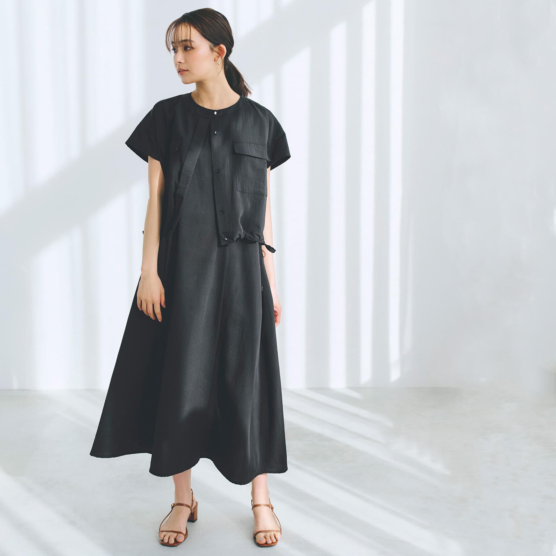 grove「【品よく着こなす、大人のワークスタイル】ワークジャケット&times;ワンピースセット」|ワンピース|ブラック(019)