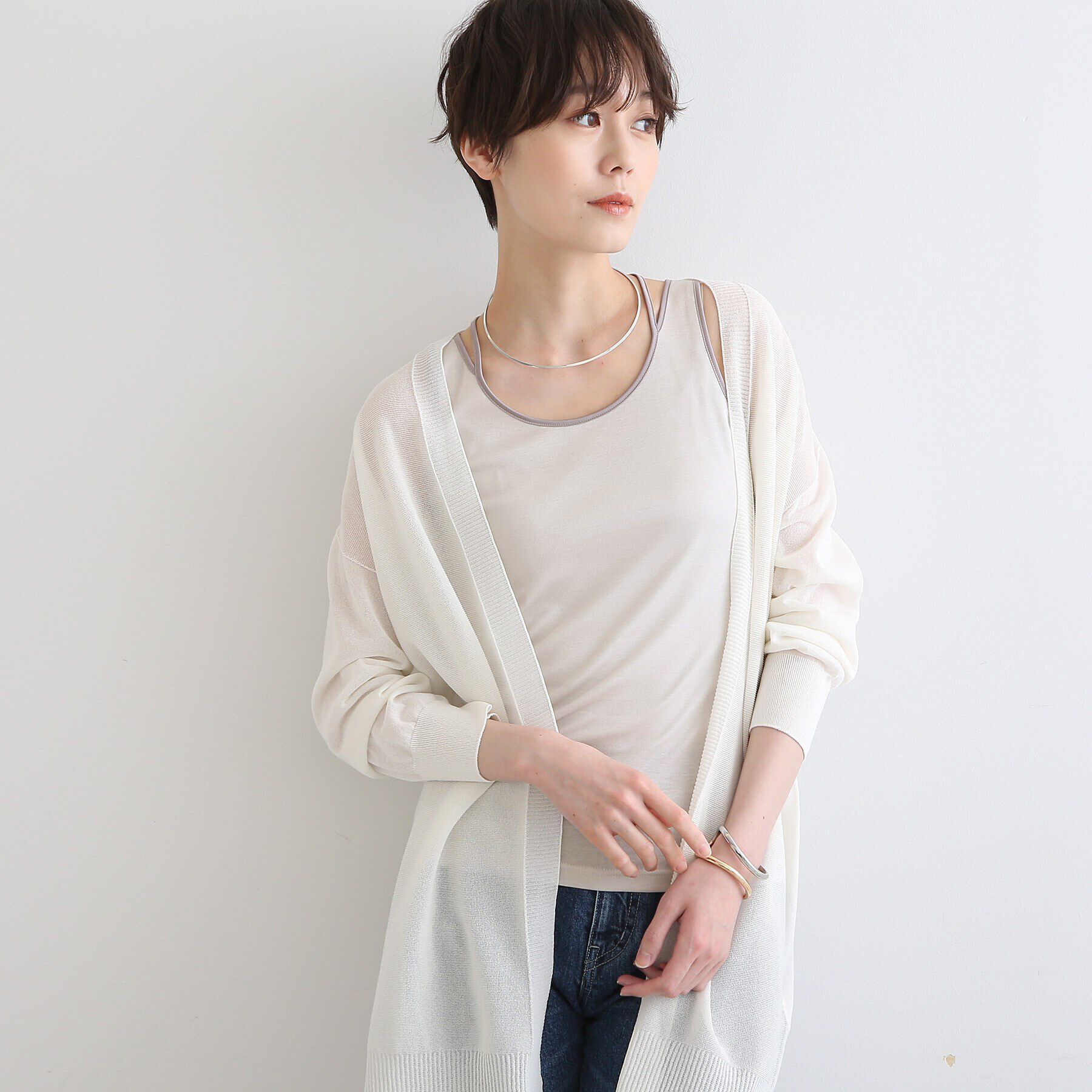 INDIVI「【洗える/日本製】ストラップデザインタンクトップ」|キャミソール|ライトグレー(011