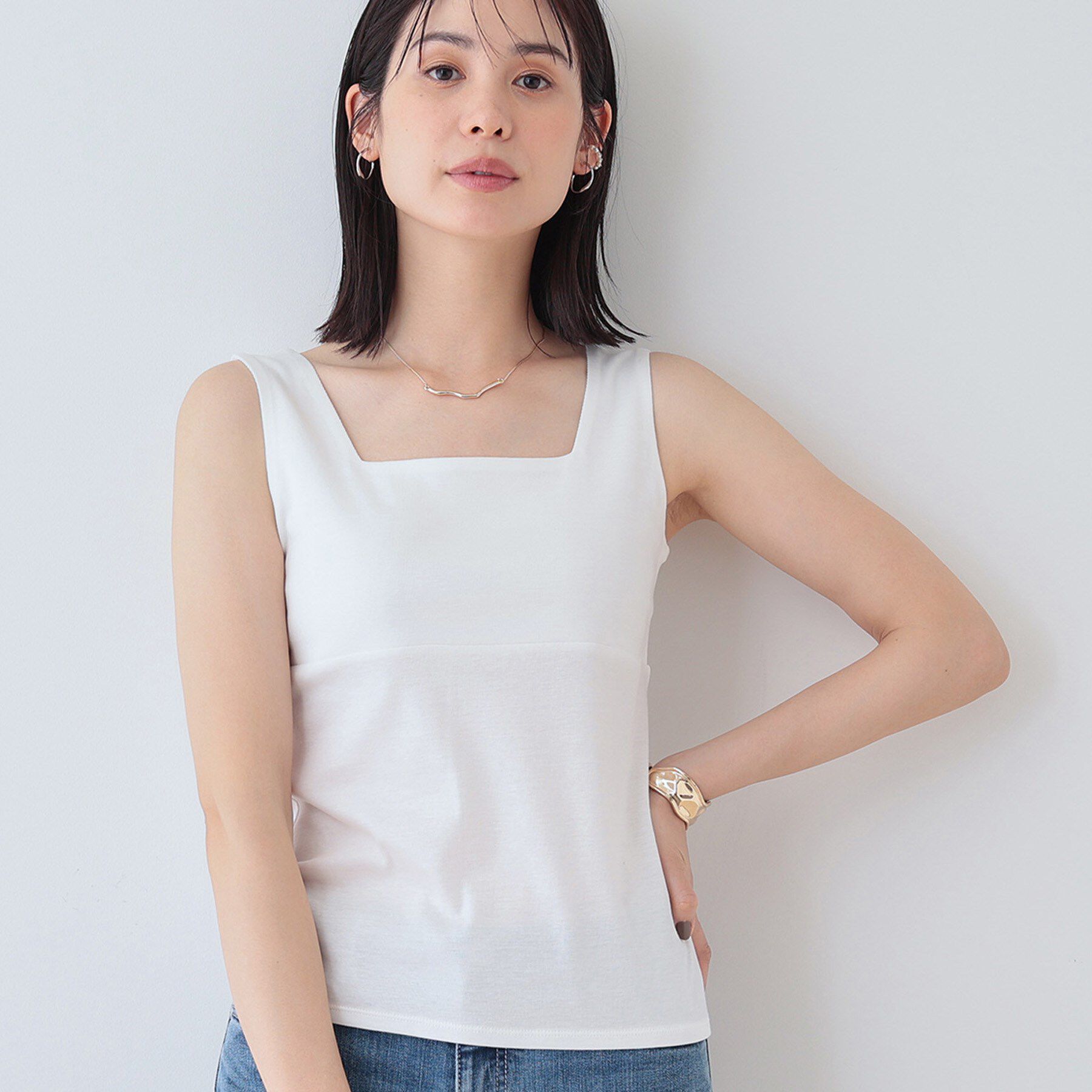 INDIVI「【日本製】ビスチェインナータンクトップ」|キャミソール|ホワイト(002)