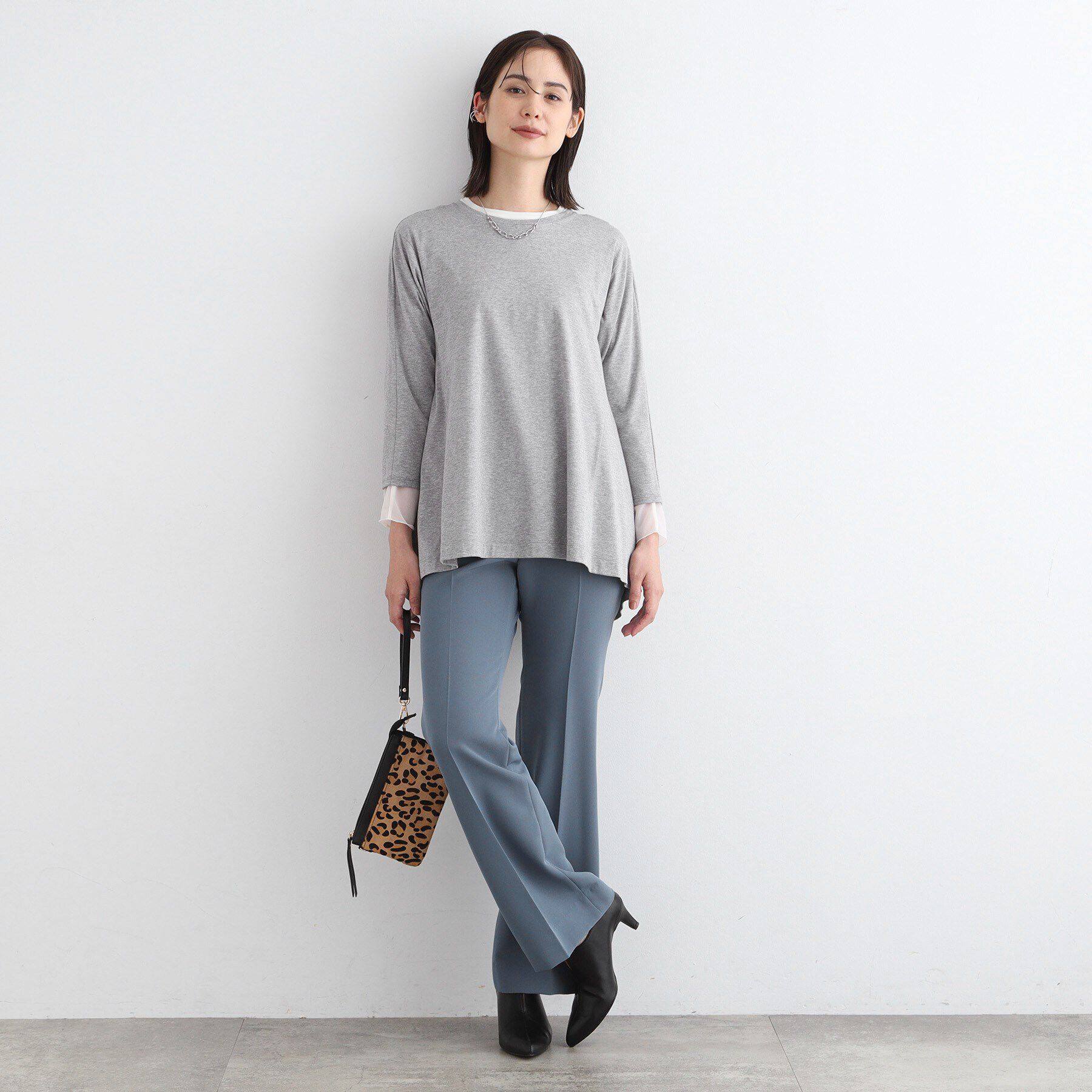 INDIVI「【洗える／キレイめ/日本製】バックフレア ロングTシャツ」|Tシャツ・カットソー|