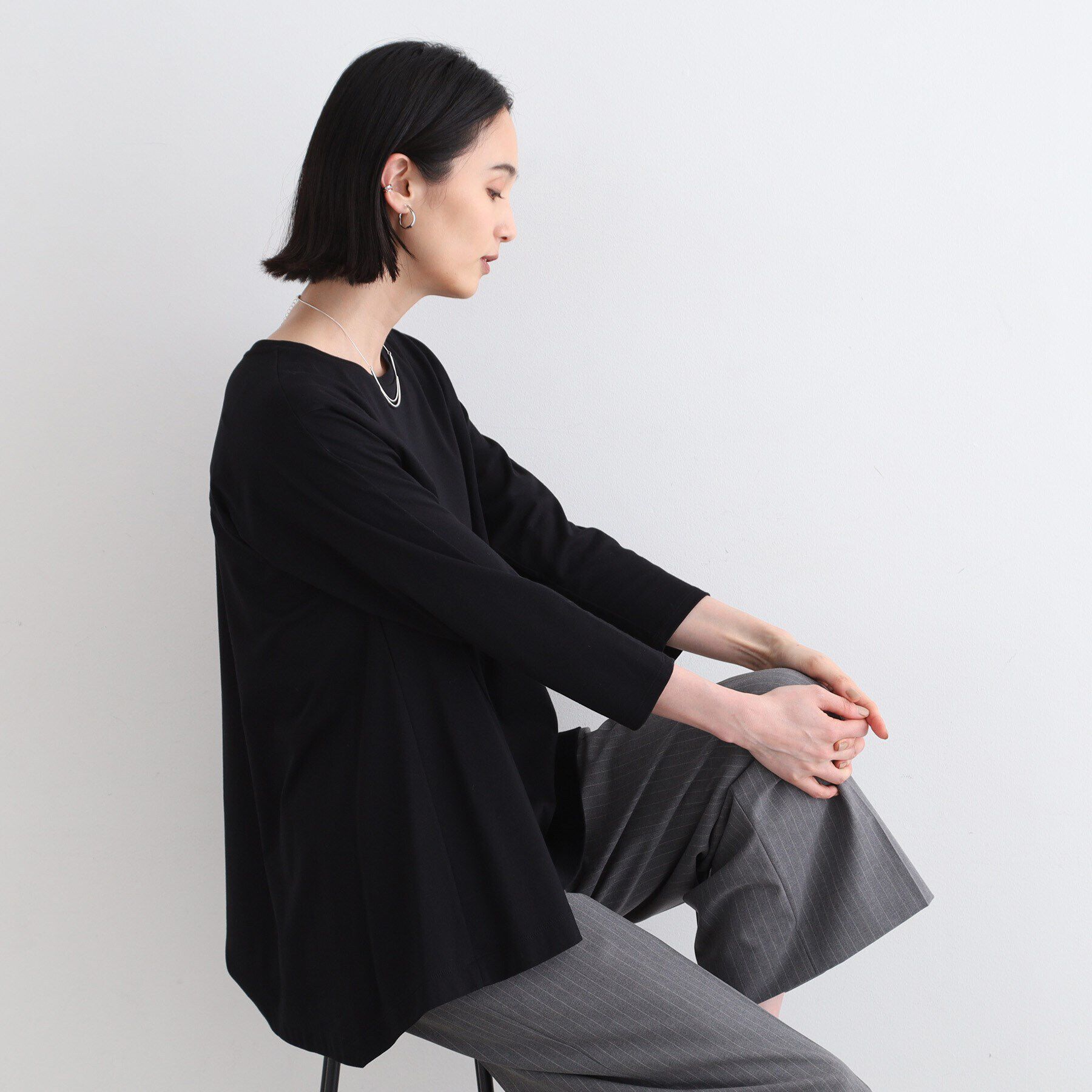 INDIVI「【洗える／キレイめ/日本製】バックフレア ロングTシャツ」|Tシャツ・カットソー|