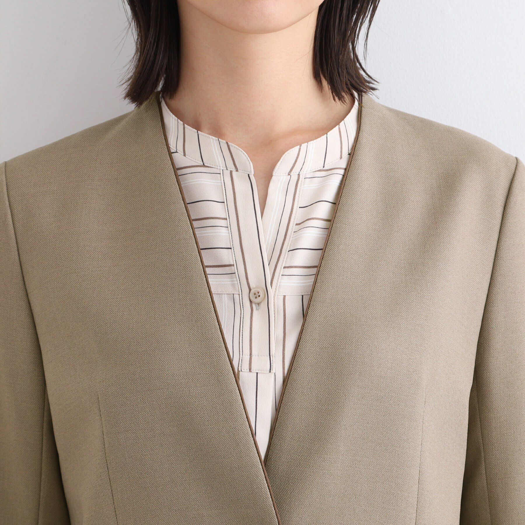 INDIVI「【洗える／UVケア／定番スーツ】ウール調ノーカラージャケット」|スーツ|