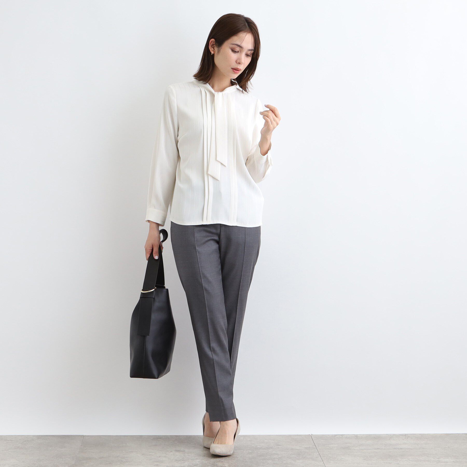 INDIVI「【洗える】シアーストライプ柄ボウタイブラウス」|シャツ・ブラウス|