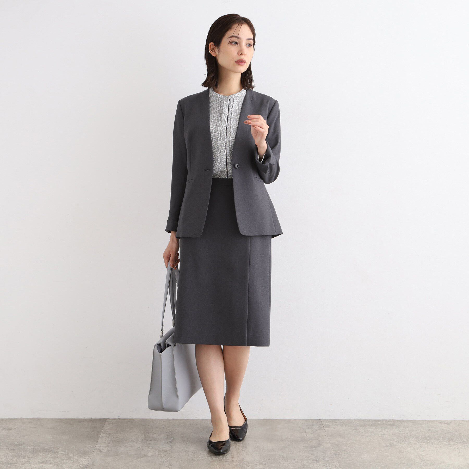 INDIVI「【定番スーツ／洗える／メランジ】ウールライクノーカラージャケット」|スーツ|