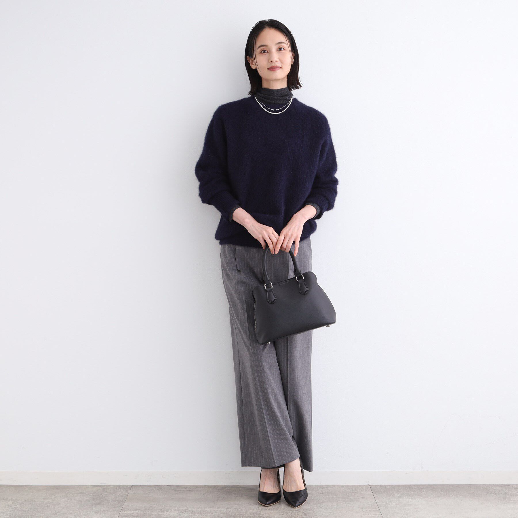 INDIVI「【フォックス混】ラウンドネックヘアリーニット」|ニット・セーター|