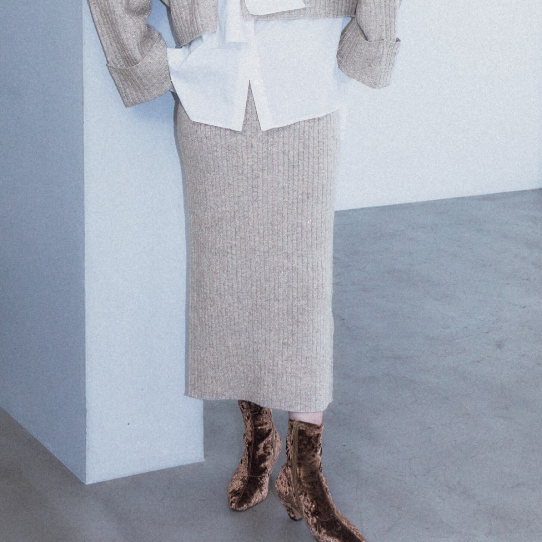 GALLEST「ワイドリブニットスカート」|スカート|ベージュ(052)